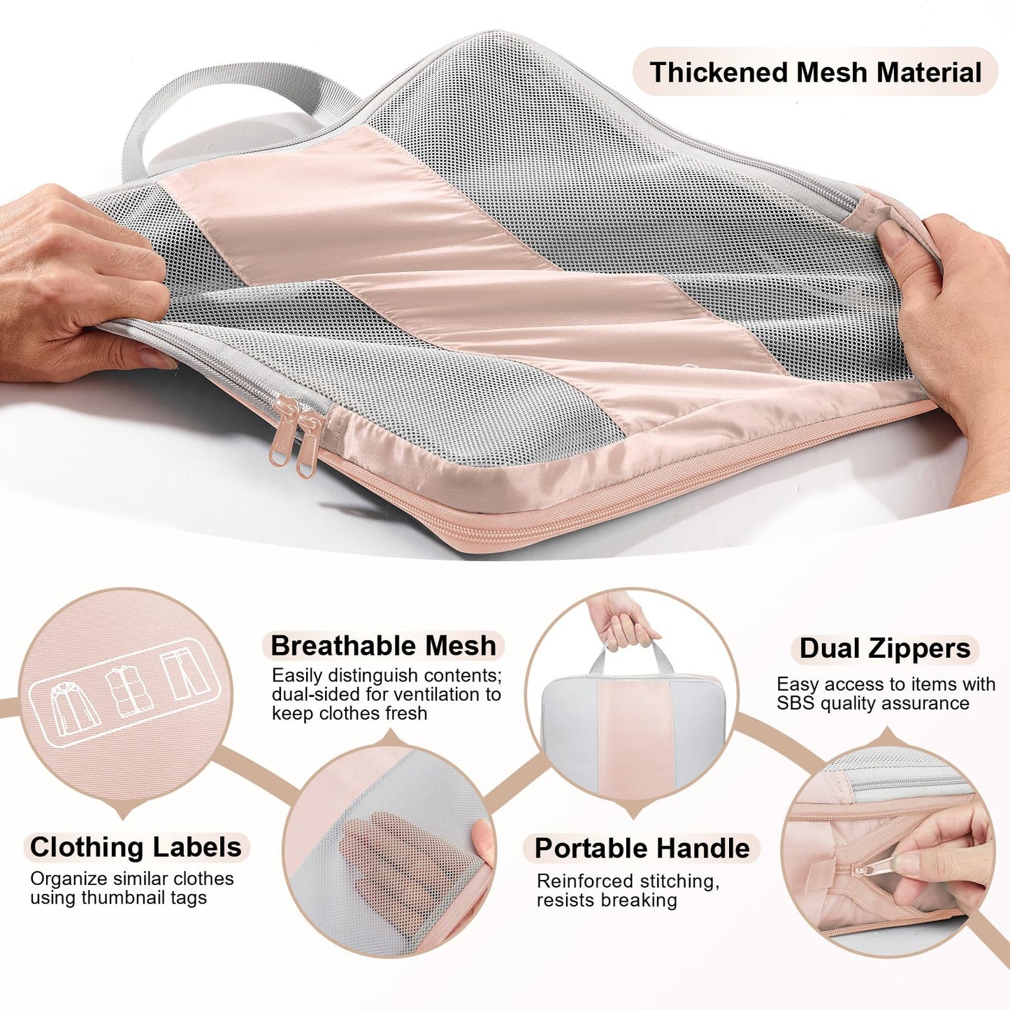 OlarHike 8 Set Compression Packing Cubes for Travel Gifts Mom Women,Luggage Clothes Organizer for Travelers,Airplane/Cruise/Car/Train Travel Essentials,Compressible Expandable Saver Space Bags(Beige)