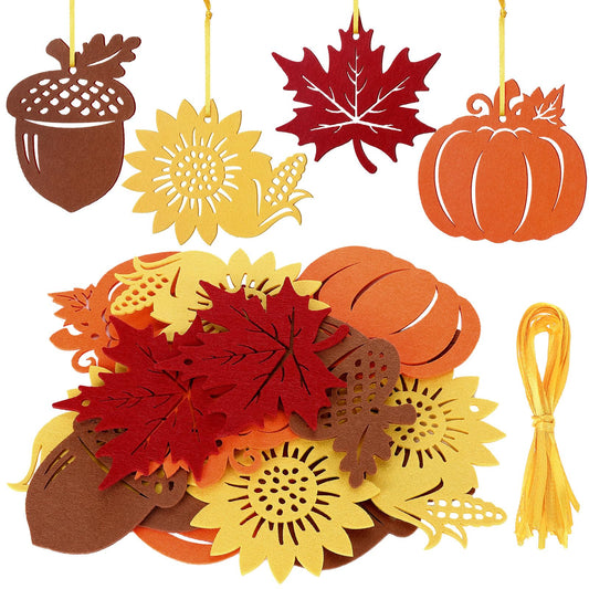 24 Pcs Thanksgiving Tree Ornaments and Fall Leaves Hanging Decorations Felt Ornaments Felt Decoration Pendant for Thanksgiving Theme Family Party Indoor Outdoor (Fall, Stylish Color)