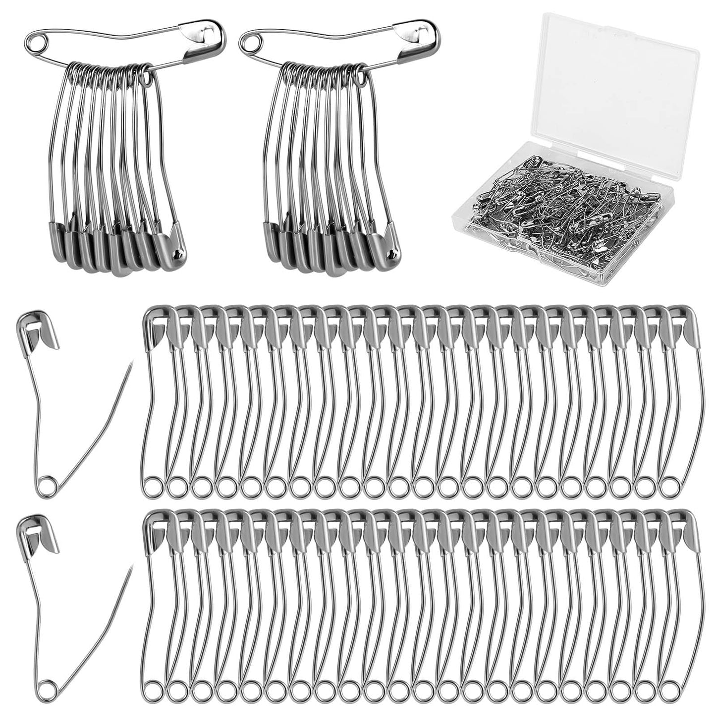 100pcs Curved Safety Pins, 1.5in Quilting Basting Pins Bent Safety Pins Sewing Safety Pins Accessories for Crafting Quilting Knitting Sewing(Silver)