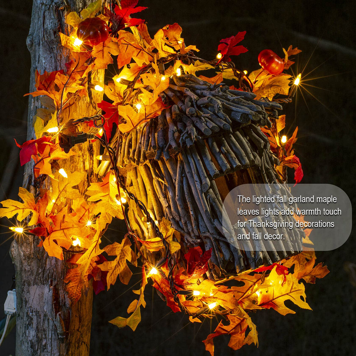 TIGOMOOV Lighted Thanksgiving Decorations for Home Fall Maple Leaf String Lights Plug in 120V, Thanksgiving Garland with Lights, 35 Bulbs Lighted Fall Garland Lights String for Fireplace Mantle Decor