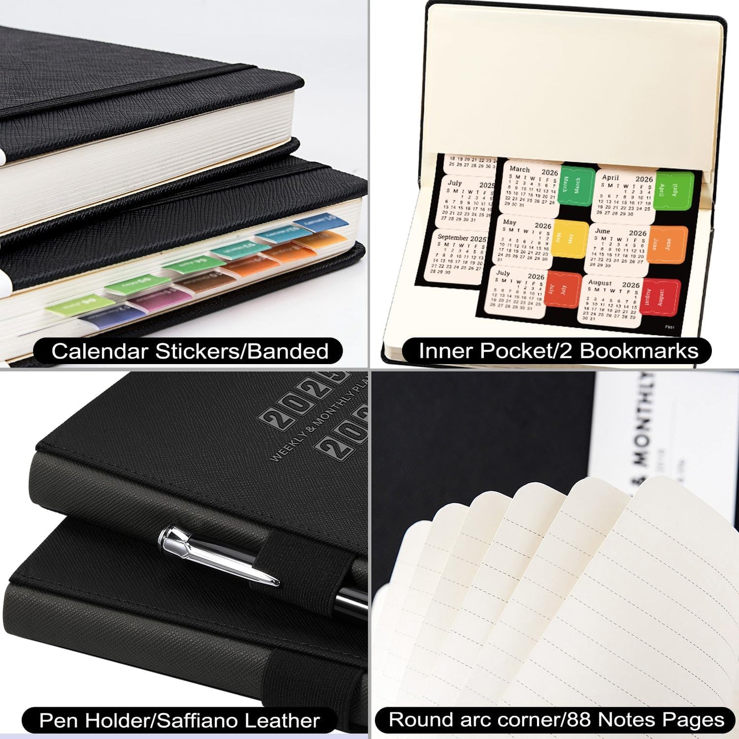 2025-2026 Planner - Academic Planner 2025-2026, 12-Months 25-26 Planners Weekly and Monthly, Jul. 2025 - Jun. 2026, 5.75" x 8.25", Saffiano Leather with Thick Paper, Back Pocket with 40 Notes Pages