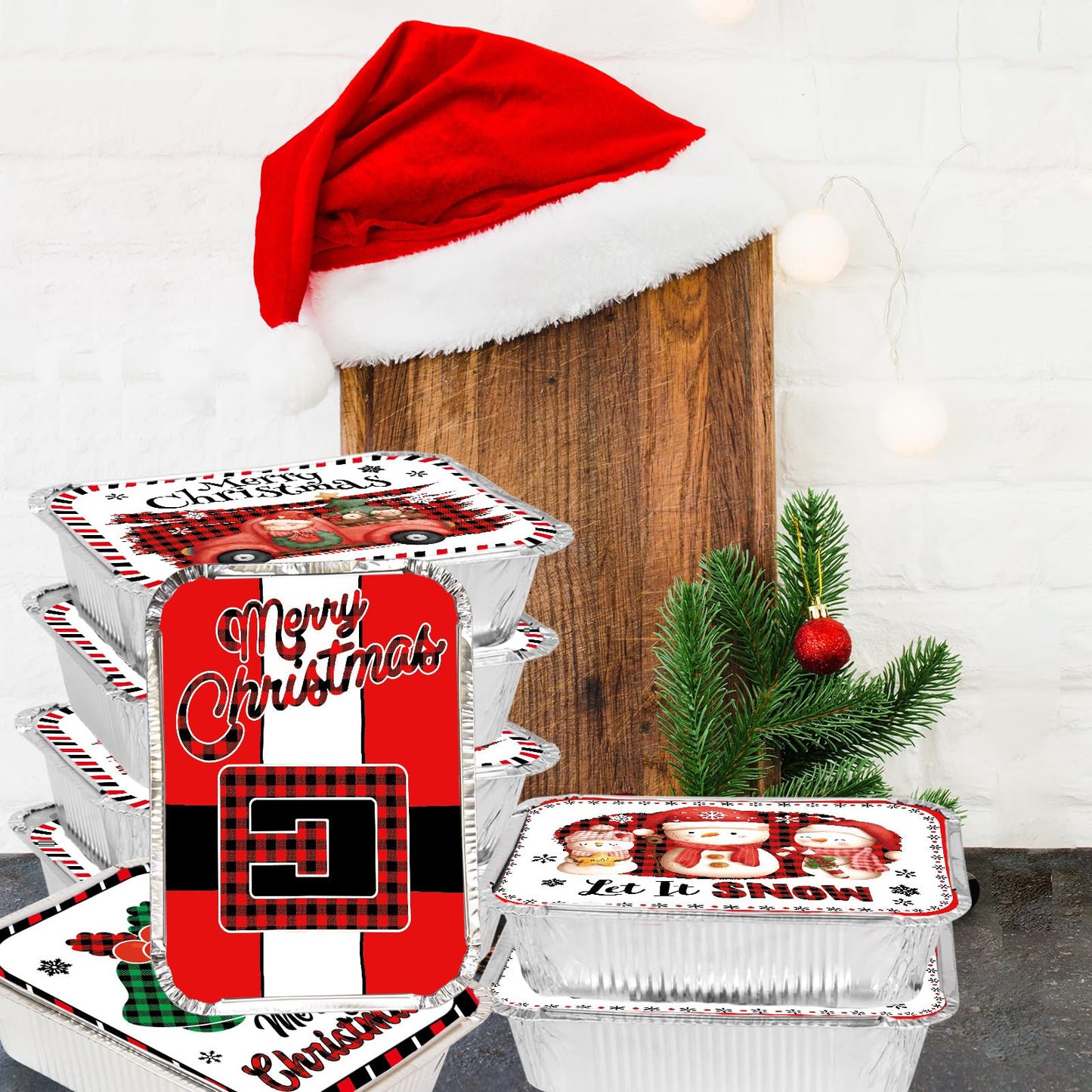 Christmas Aluminum Leftover Containers 36PCS Watercolor Christmas Food Storage with Lids Disposable To Go Containers Foil Tin Pans Winter Holiday Party Supplies