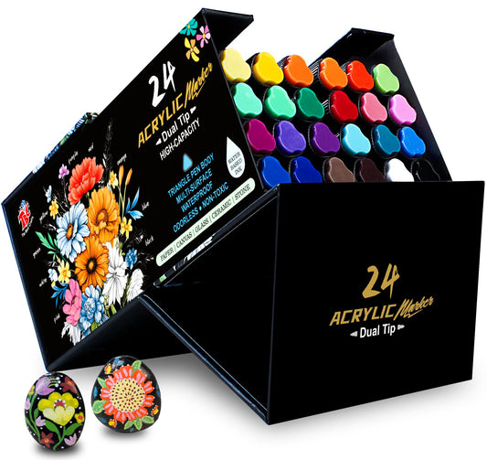 TBC The Best Crafts Handmade Box Art Set with Large Capacity Acrylic Markers, Dual Tip, Assorted Colors (24 Colors)