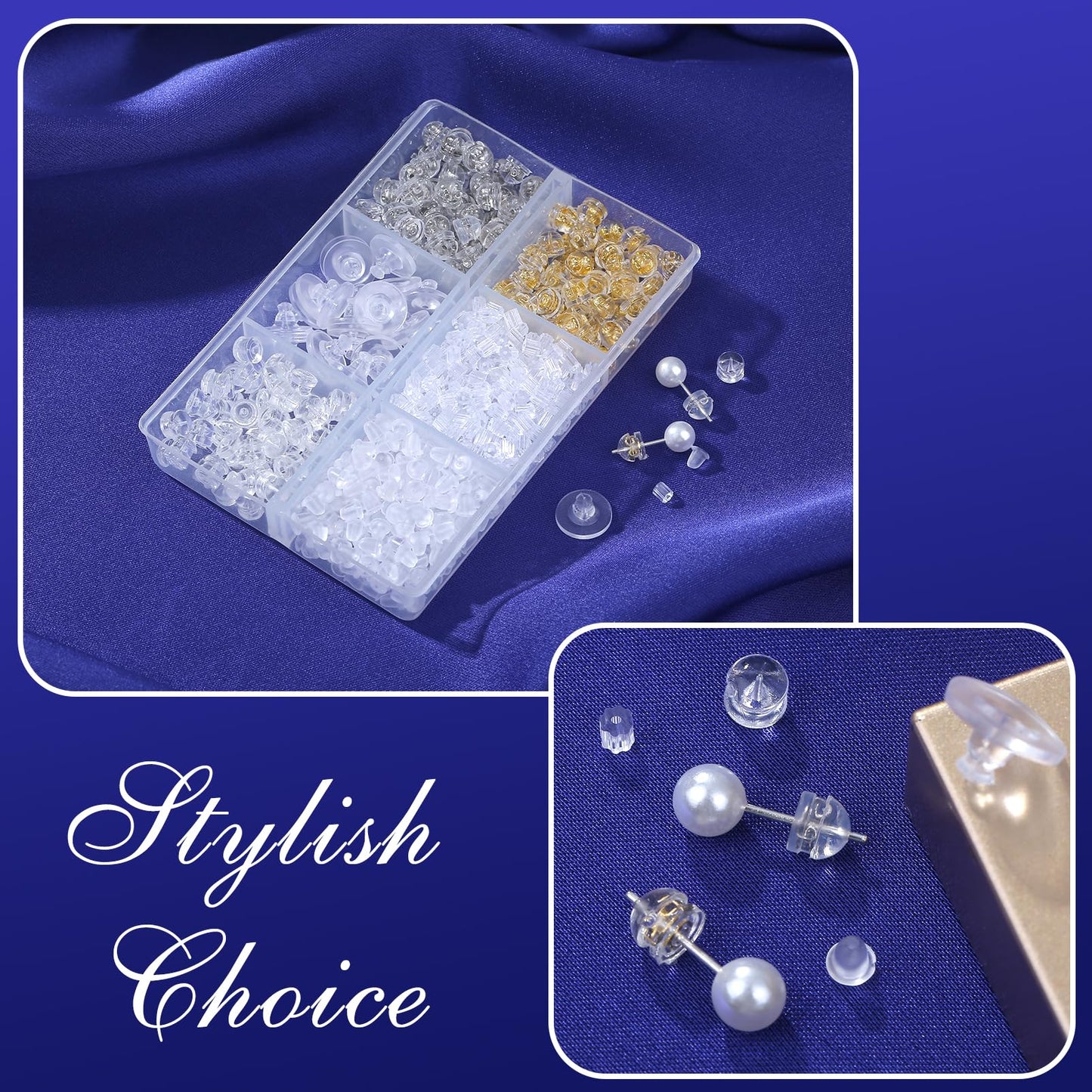 570 Pcs Rubber Earring Backs for Studs, Silicone Earring Backs Hypoallergenic Plastic Clear Earring Backings Bullet Clutch Stoppers Replacements for Fish Hook Earring Studs Hoops