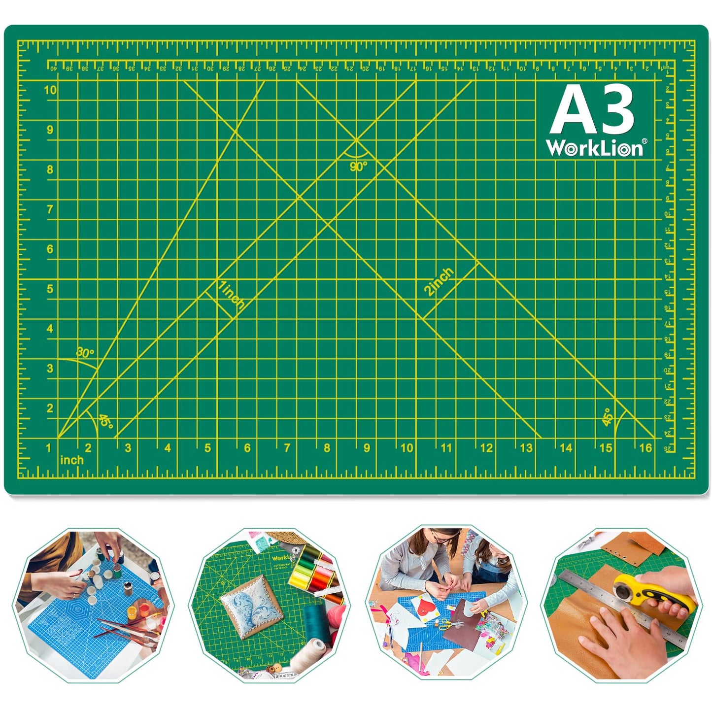 WORKLION 12" x 18" Art Self Healing PVC Cutting Mat, Double Sided, Gridded Rotary Cutting Board for Craft, Fabric, Quilting, Sewing, Scrapbooking Project……