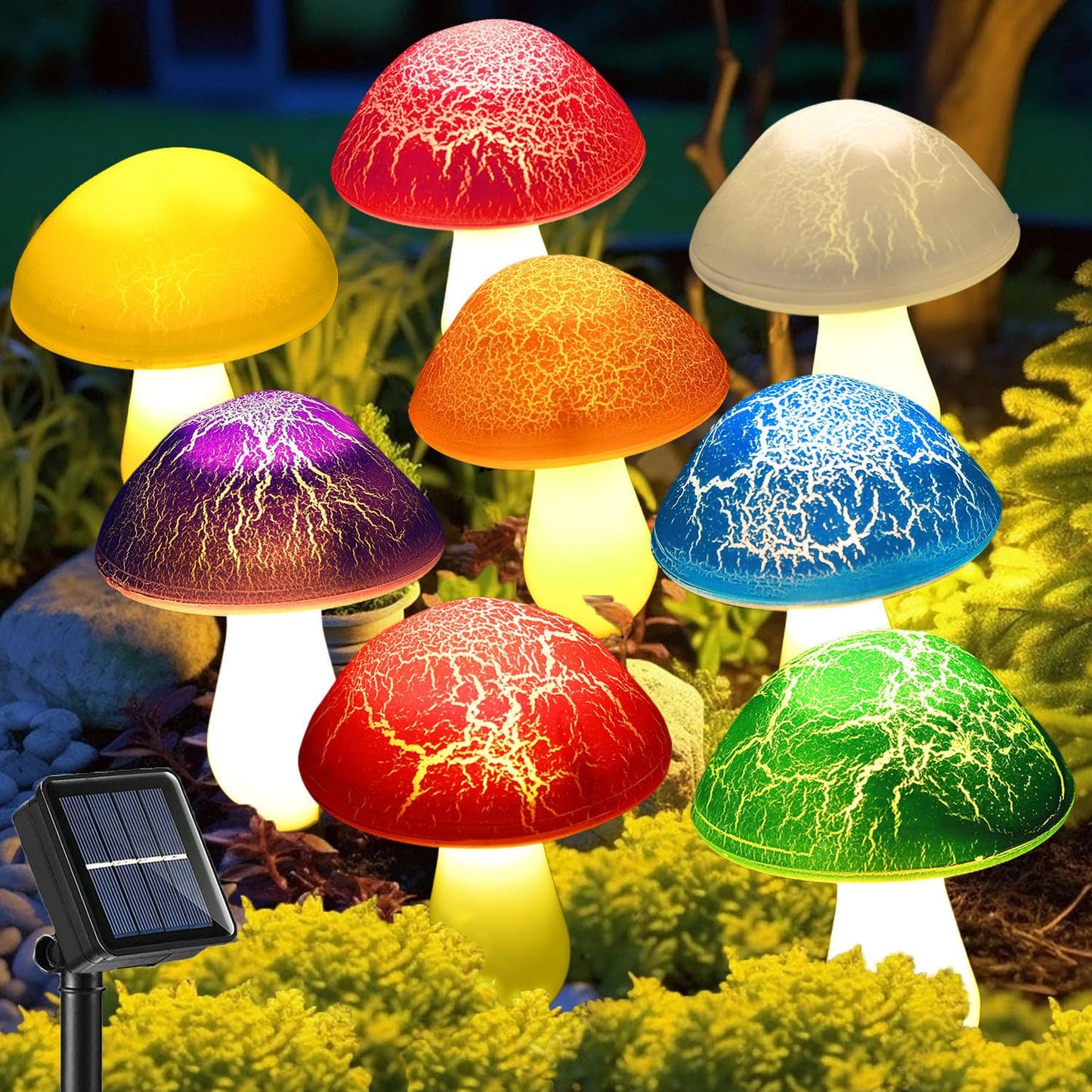 Viewpick Solar Garden Decor Lights 8 Crack Mushrooms Outdoor Decor Stake Lights, Waterproof Solar Pathway Light Gardening Gifts for Garden Gnomes Backyard Flower Bed Christmas Decorations