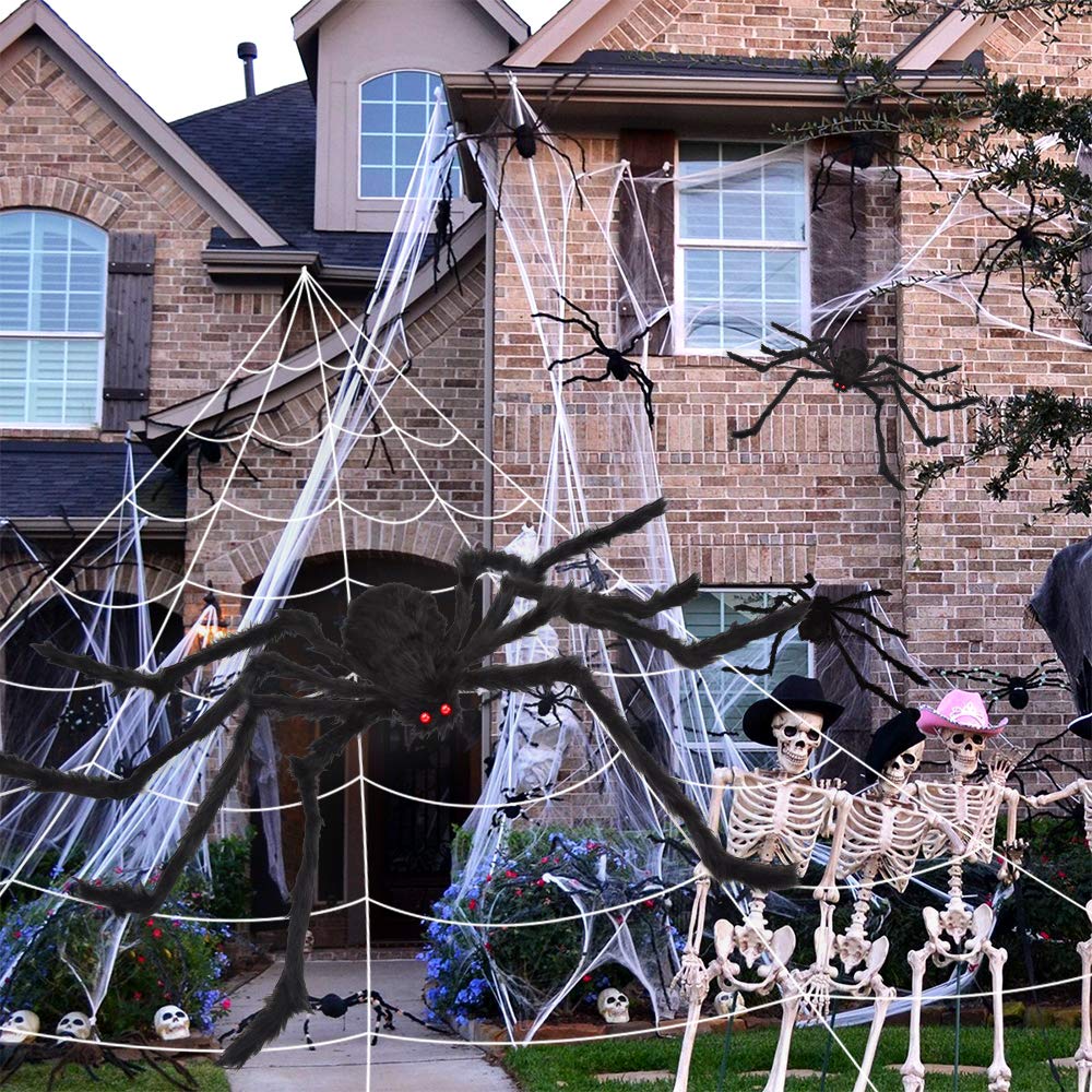 200" Halloween Spider Web + 59" Giant Spider Decorations Fake Spiders with Triangular Huge Spiders Web for Indoor Outdoor Halloween Decorations Yard