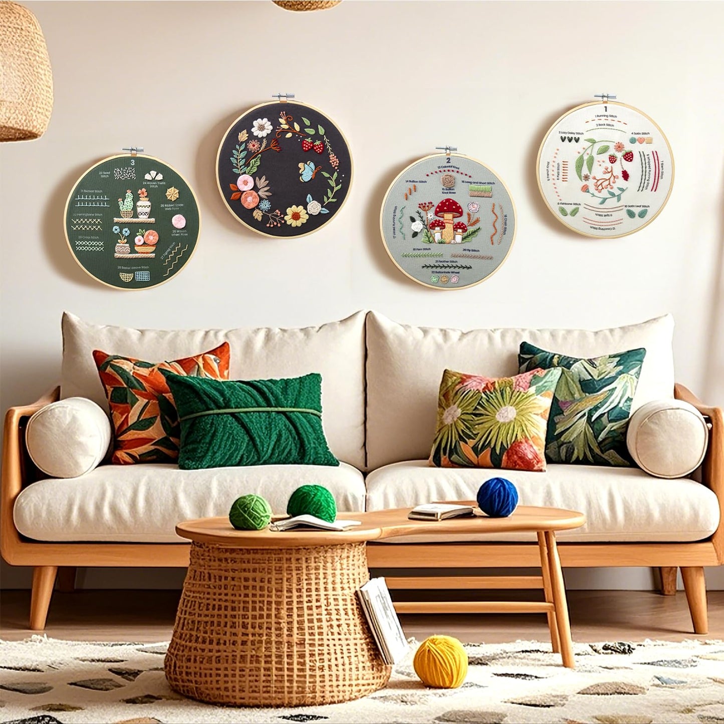 4-Piece Starter Embroidery Kit for Beginners with Simple Patterns, Learn to Embroider 31 Stitches with Hand Embroidery Kit