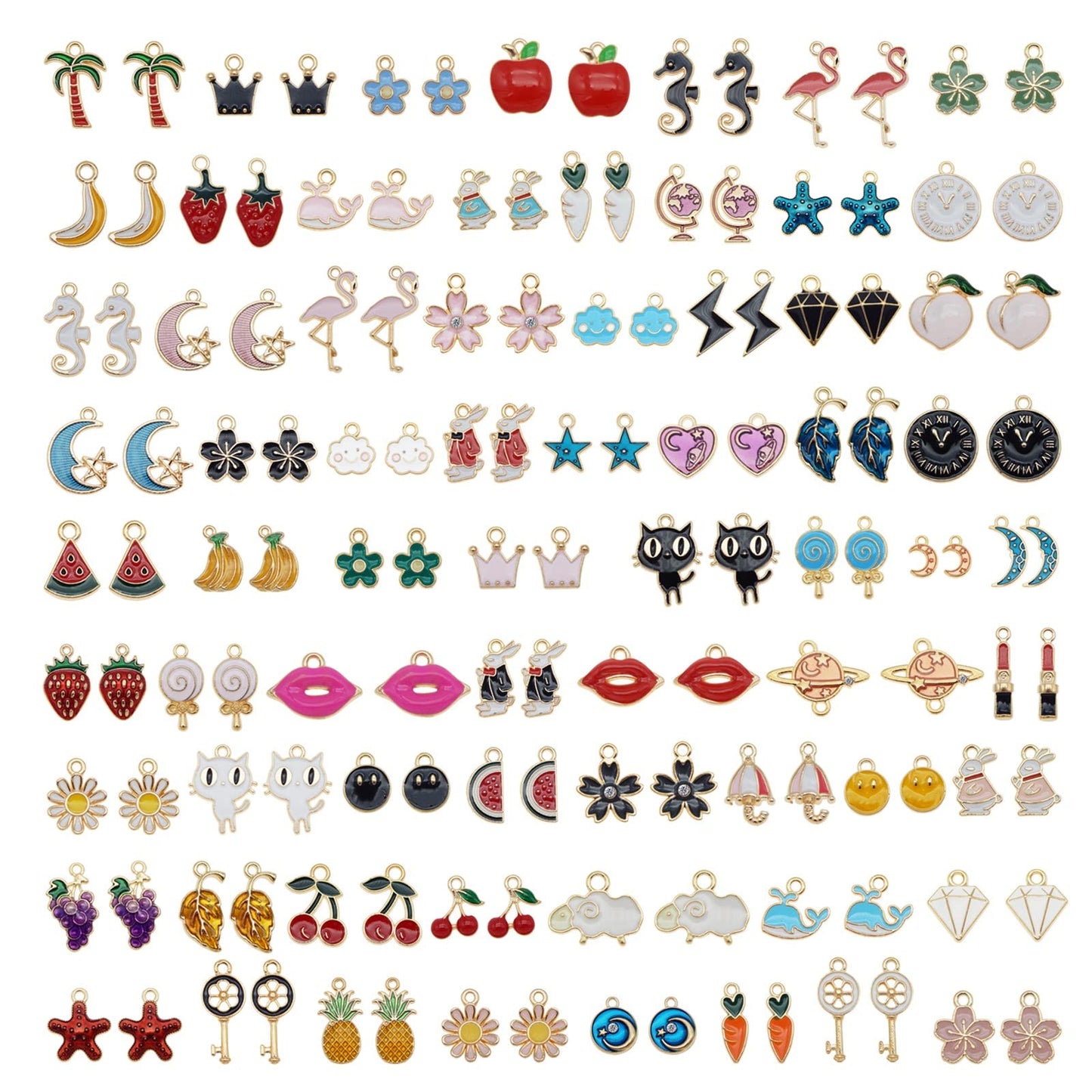 60pcs(30PAIRS) Assorted Gold Plated Enamel Moon Star Animals Dainty Dangle Fruit Flowers Pendants Charms for Earrings Jewelry Making Necklace Bracelet