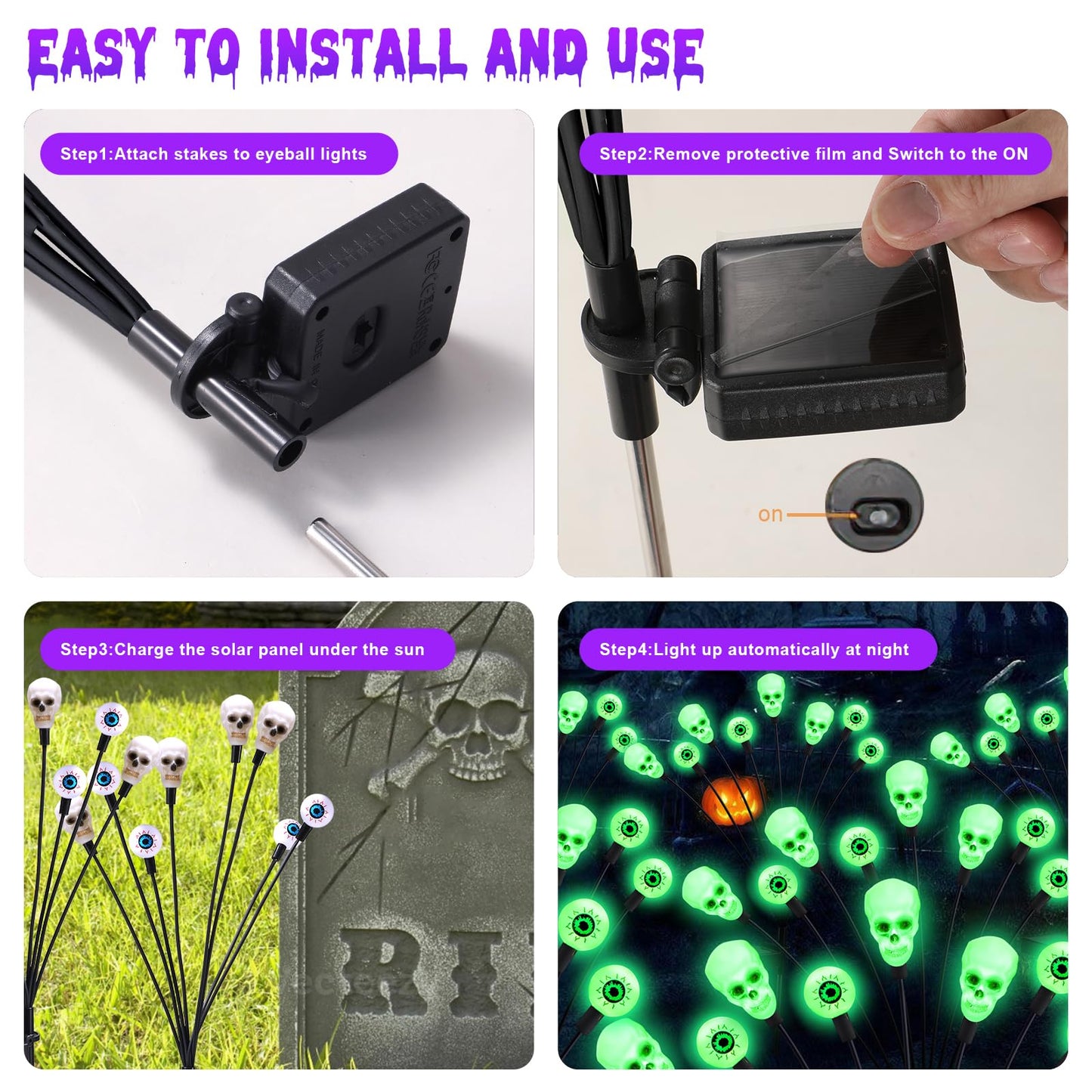 FENSAN Solar Halloween Lights Outdoor,Halloween Decorations Outdoor, Scary Halloween Eyeball Lights,2PACKS 16LED,IP65 Waterproof,Halloween Decor for Garden/Yard/Patio/Lawn/Pathway(Green)