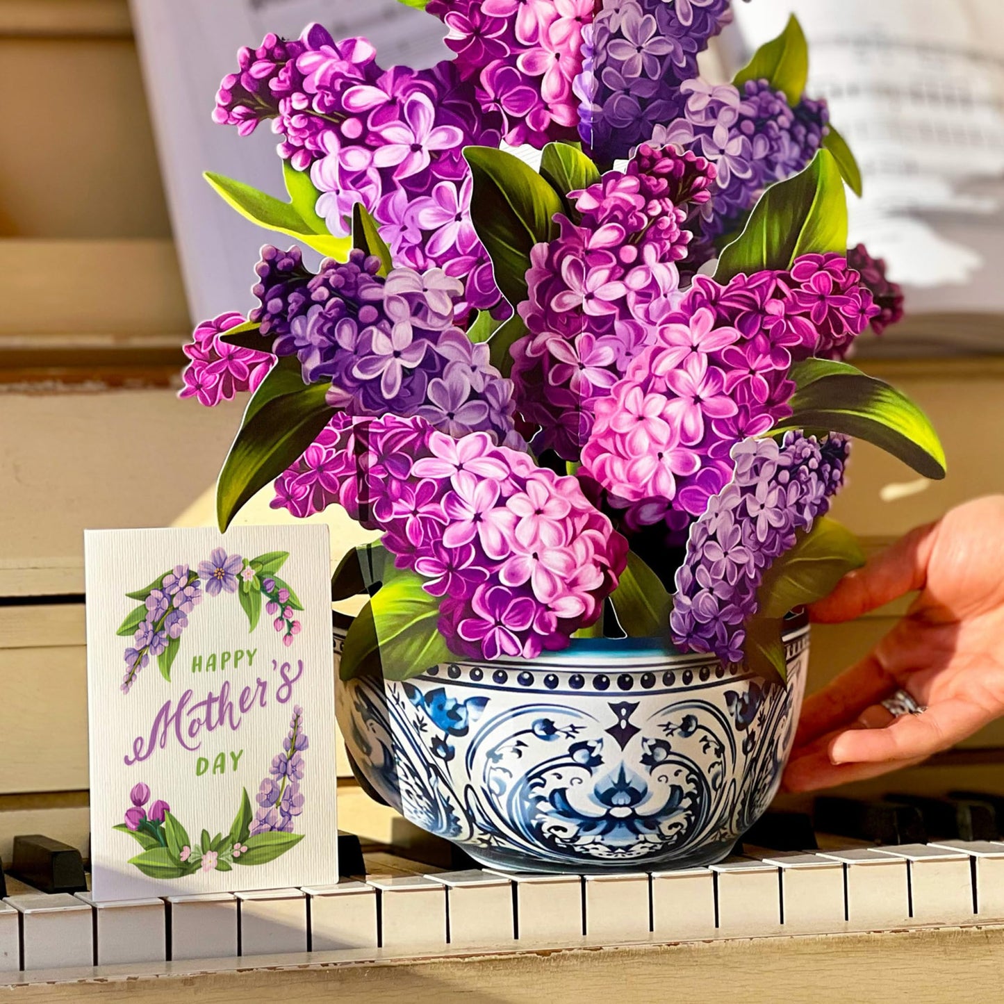 Freshcut Paper Mother's Day Garden Lilacs Pop Up Cards, 12 Inch Life Sized Forever Flower Bouquet 3D Popup Greeting Card, Birthday Cards, Mother's Day Card, Blank Notecard & Envelope