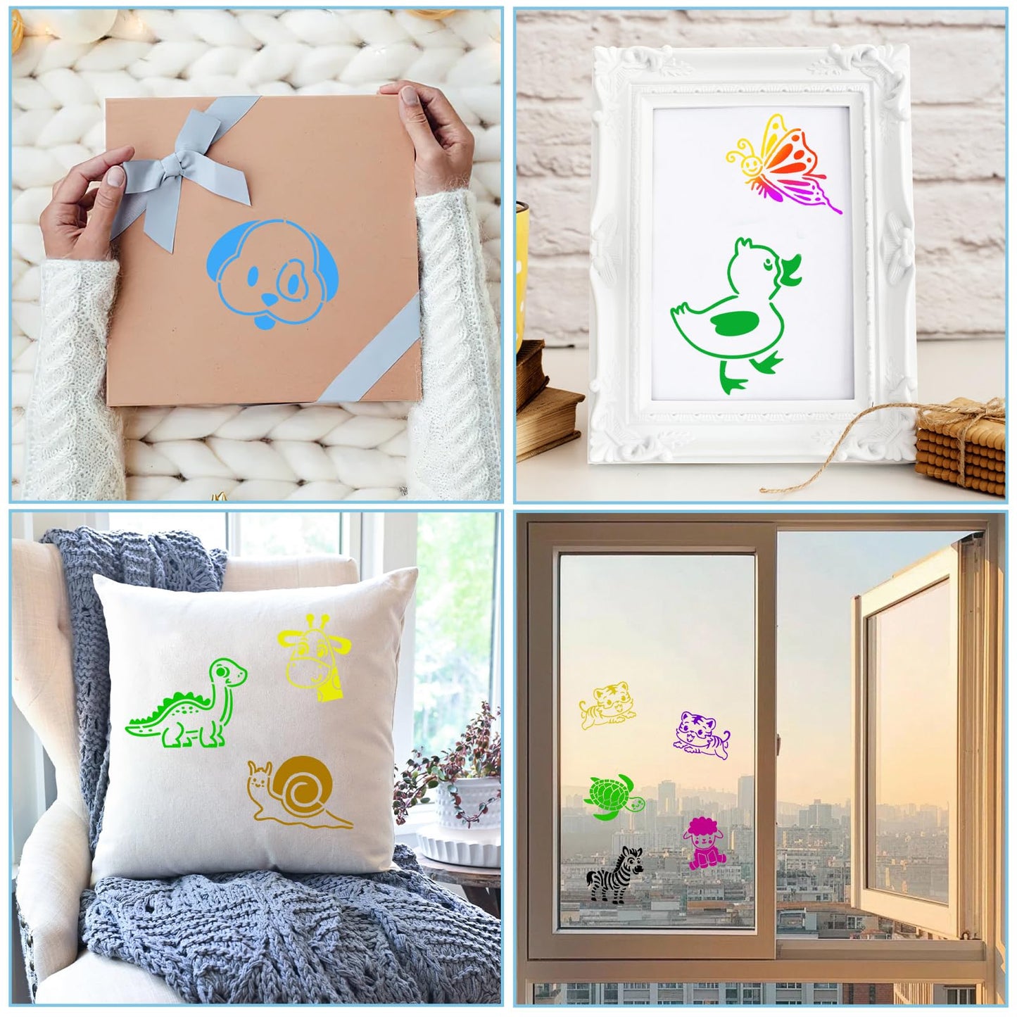 JULMELON Animal Stencils 20Pcs Animal Stencils for Drawing Kid for Painting on Wood Cute Baby Style DIY Art (3 x 3 inches)