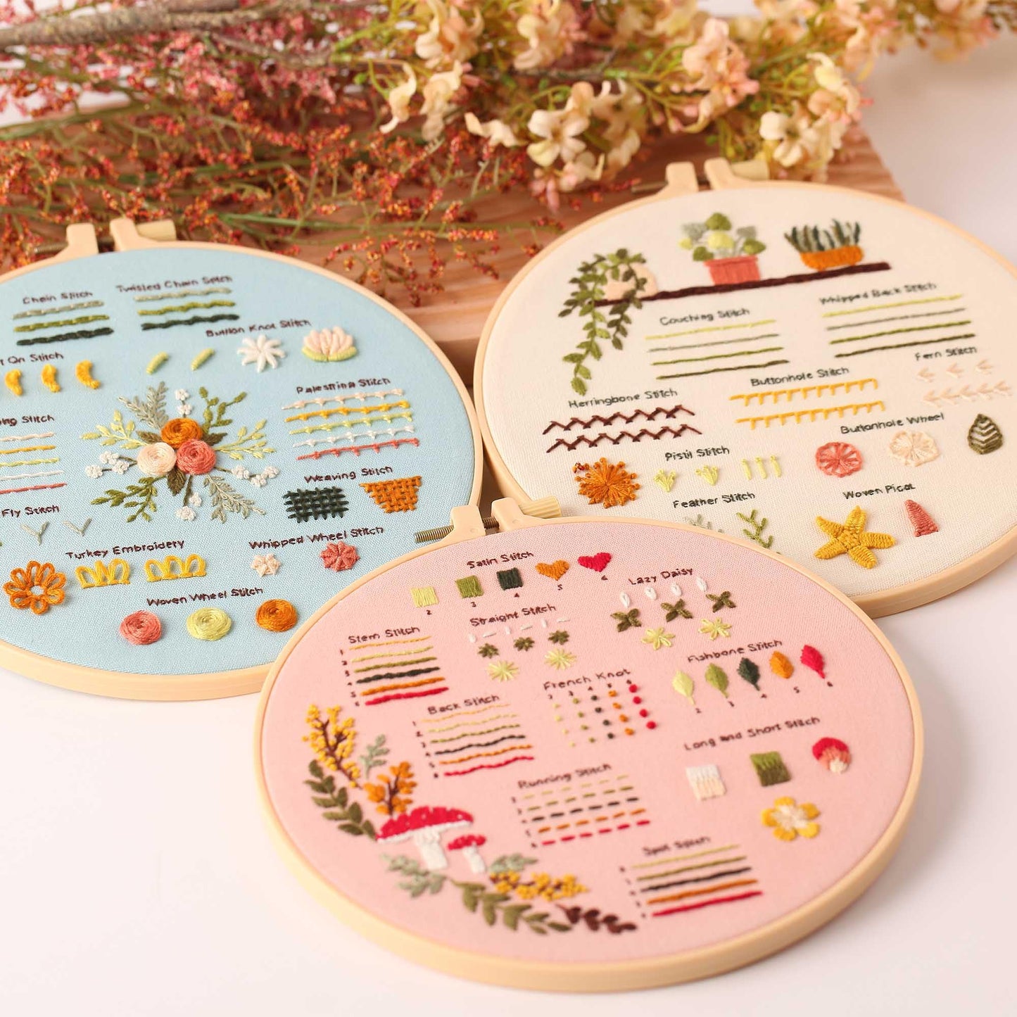 4P Beginner Embroidery Kit,Natural Landscape Pattern,Cross Stitch Kits, Including Stamped Embroidery Cloth with 2 Embroidery Hoops, Multicolor Color Threads for Embroidery Kits