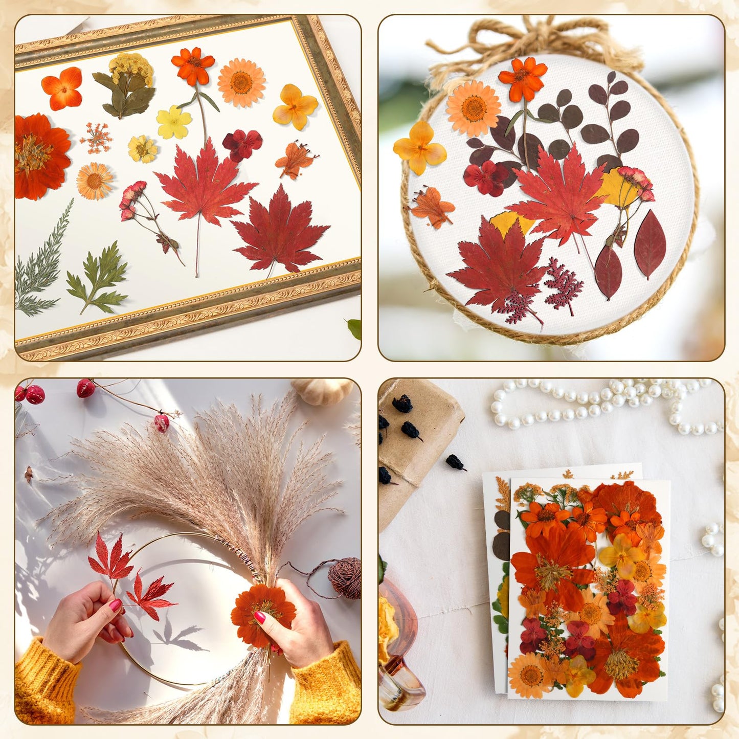 Fall Dried Pressed Flowers,100 Pcs Autumn Dried Flowers Leaves for Resin Molds Real Pressed Flowers for Crafts DIY Jewelry Molds, Scrapbooking, Candle