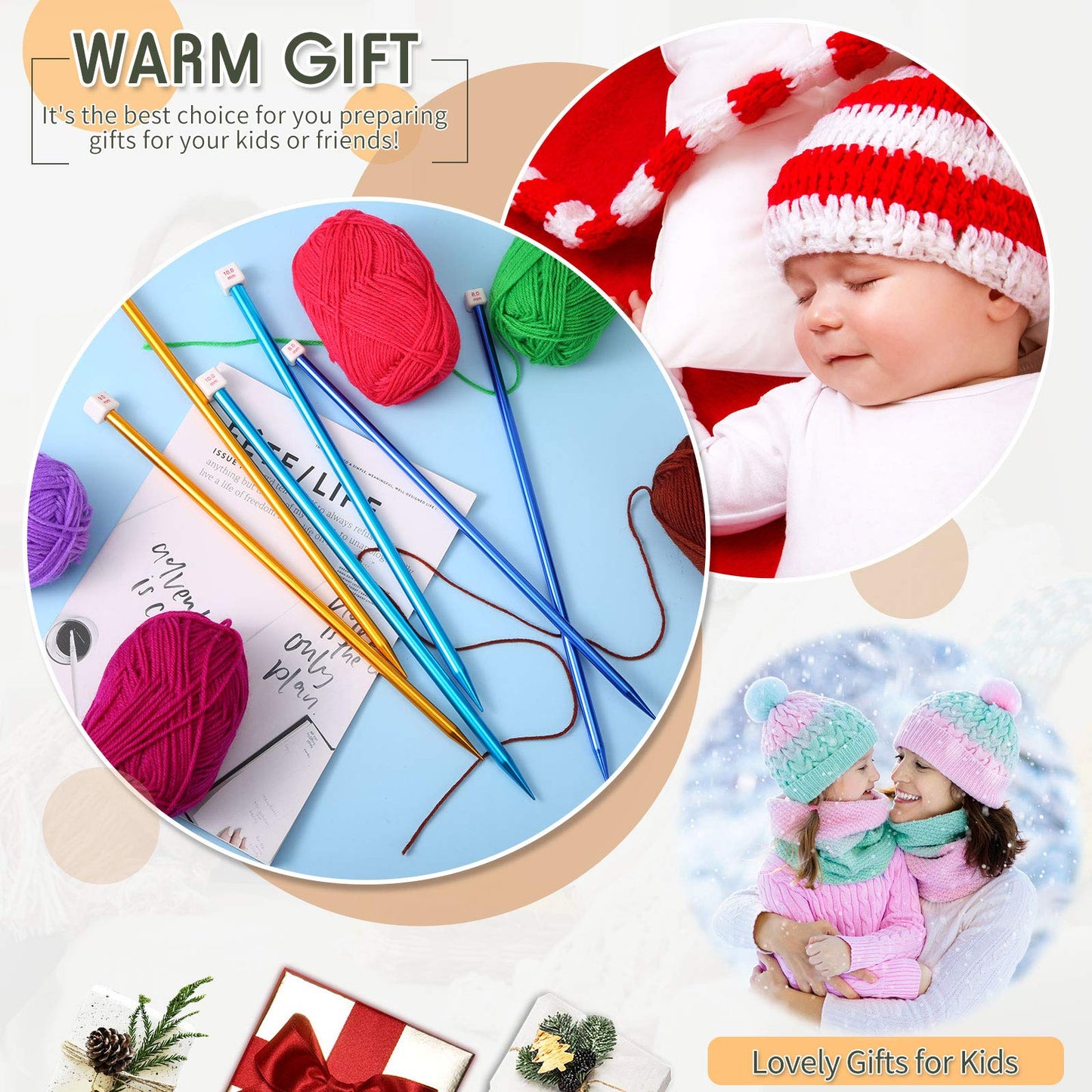 6 Pieces/ 3 Pairs Aluminum Straight Knitting Needles Set, 8 mm, 9 mm and 10 mm,14 Inch Single Point Knitting Needles, Color Extra Long Sweater Straight for DIY Projects