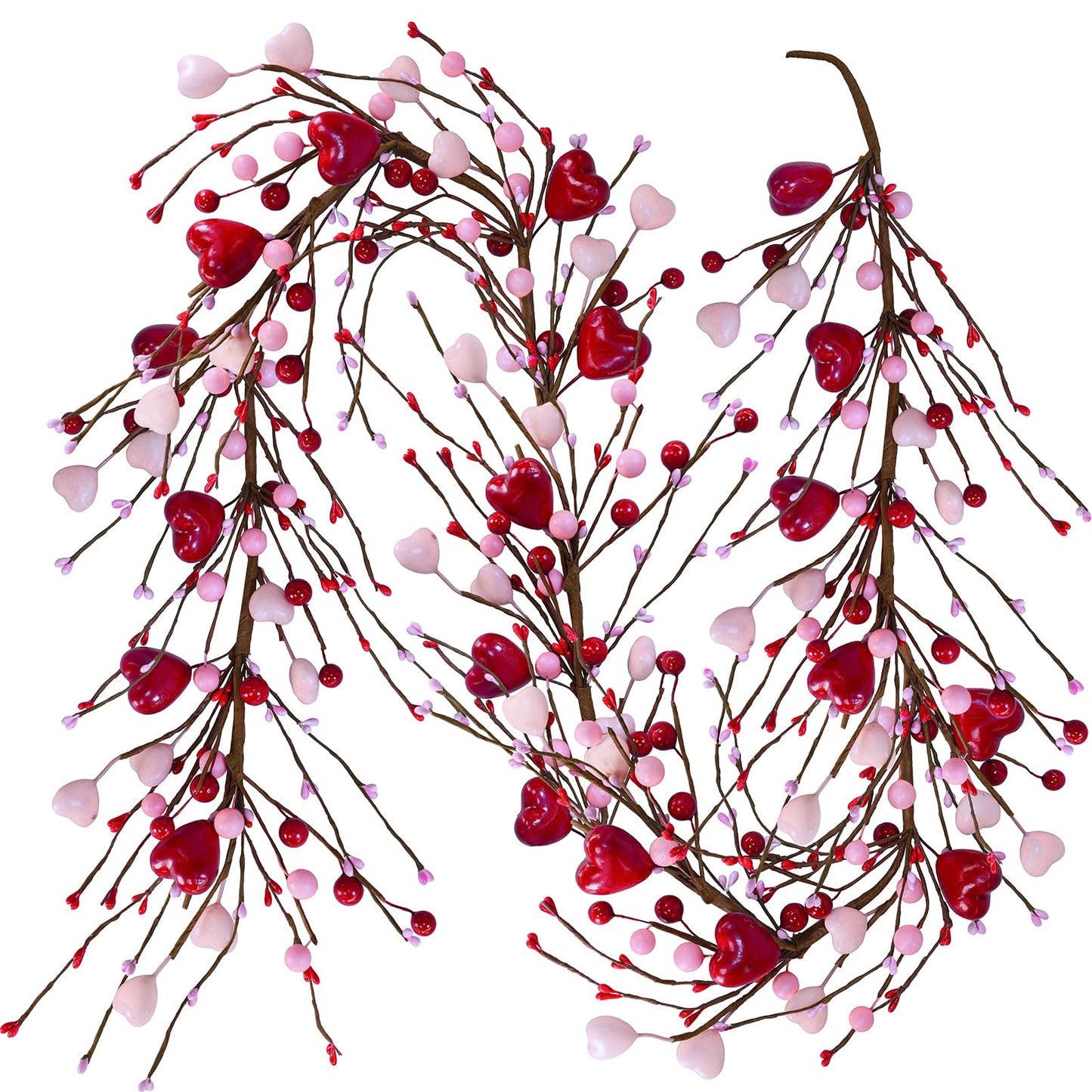 5.2 Ft Artificial Valentine's Day Garland Red Pink Heart and Berry Garland for Valentine Party Holiday Wedding Fireplace Mantel Shelf Front Door Decor Dinner Table Centerpiece