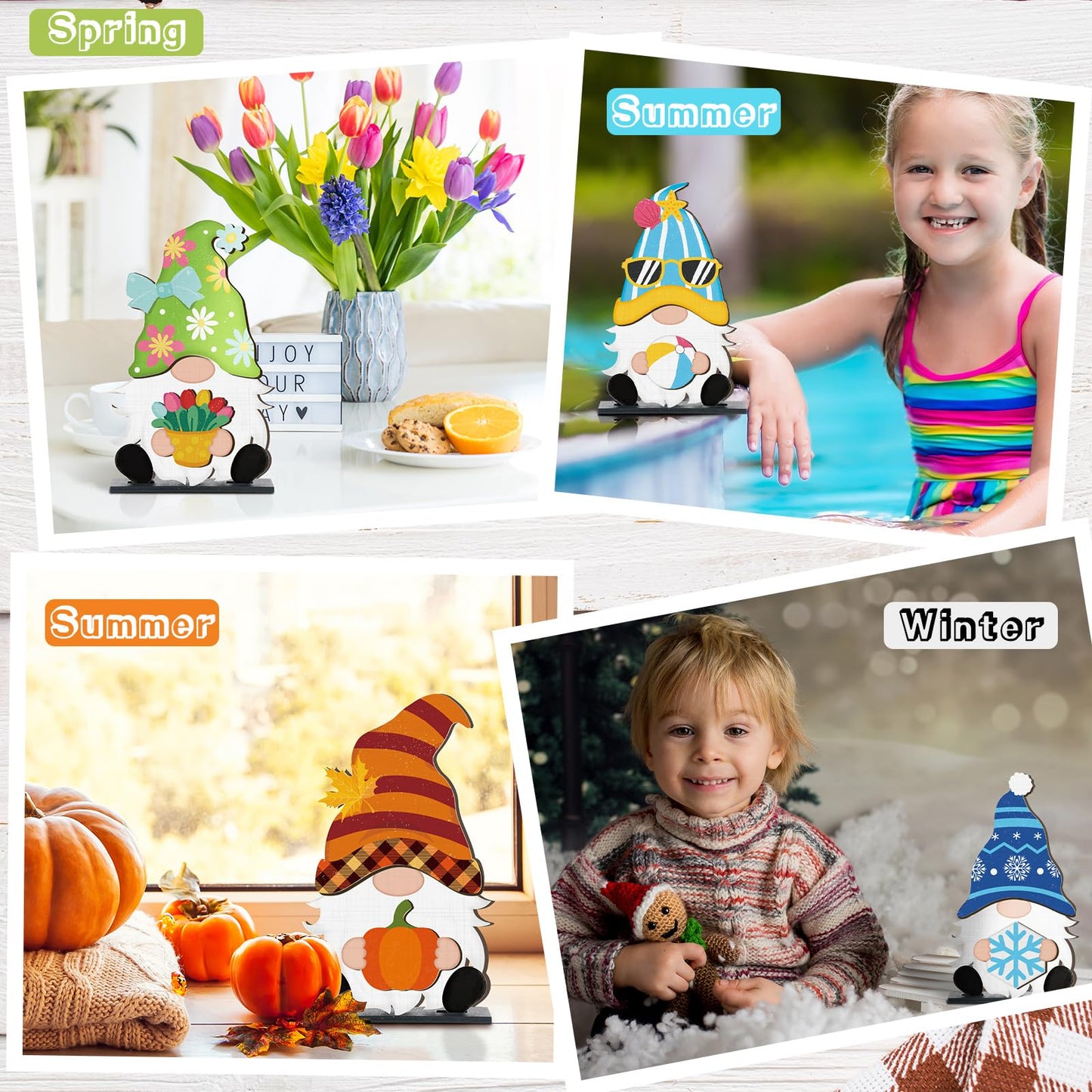 32 Pcs Christmas Interchangeable Wooden Gnome Decor DIY Holiday Christmas Seasonal Tiered Tray Decoration Gnomes with Magnet Pieces Welcome Sign for Xmas Holiday Decorations (Cute)