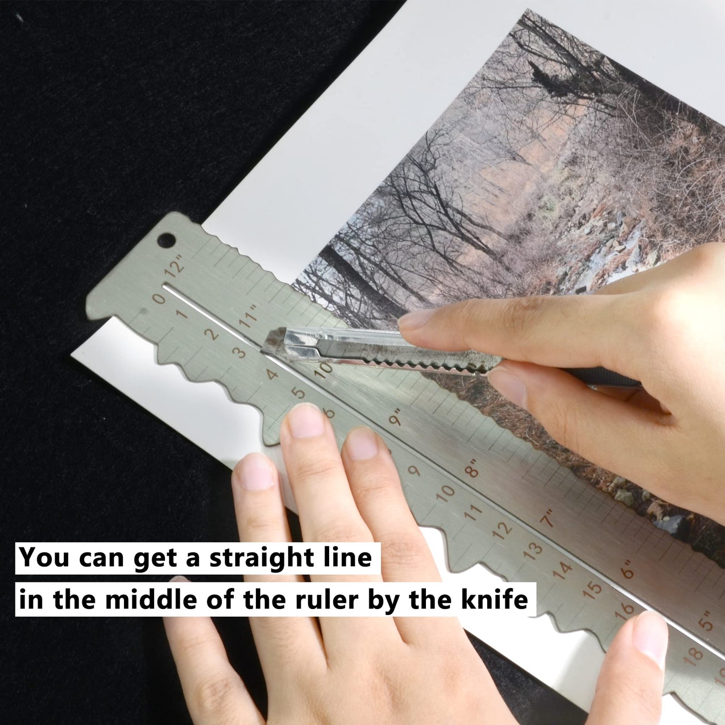 UPTTHOW Stainless Steel Metal Paper Tearing Ruler Craft Ruler for Cutting Paper to Wavy Line Jagged and Irregular Edges 12'' Measuring Tool for Engineering School Office Architect and Drawing