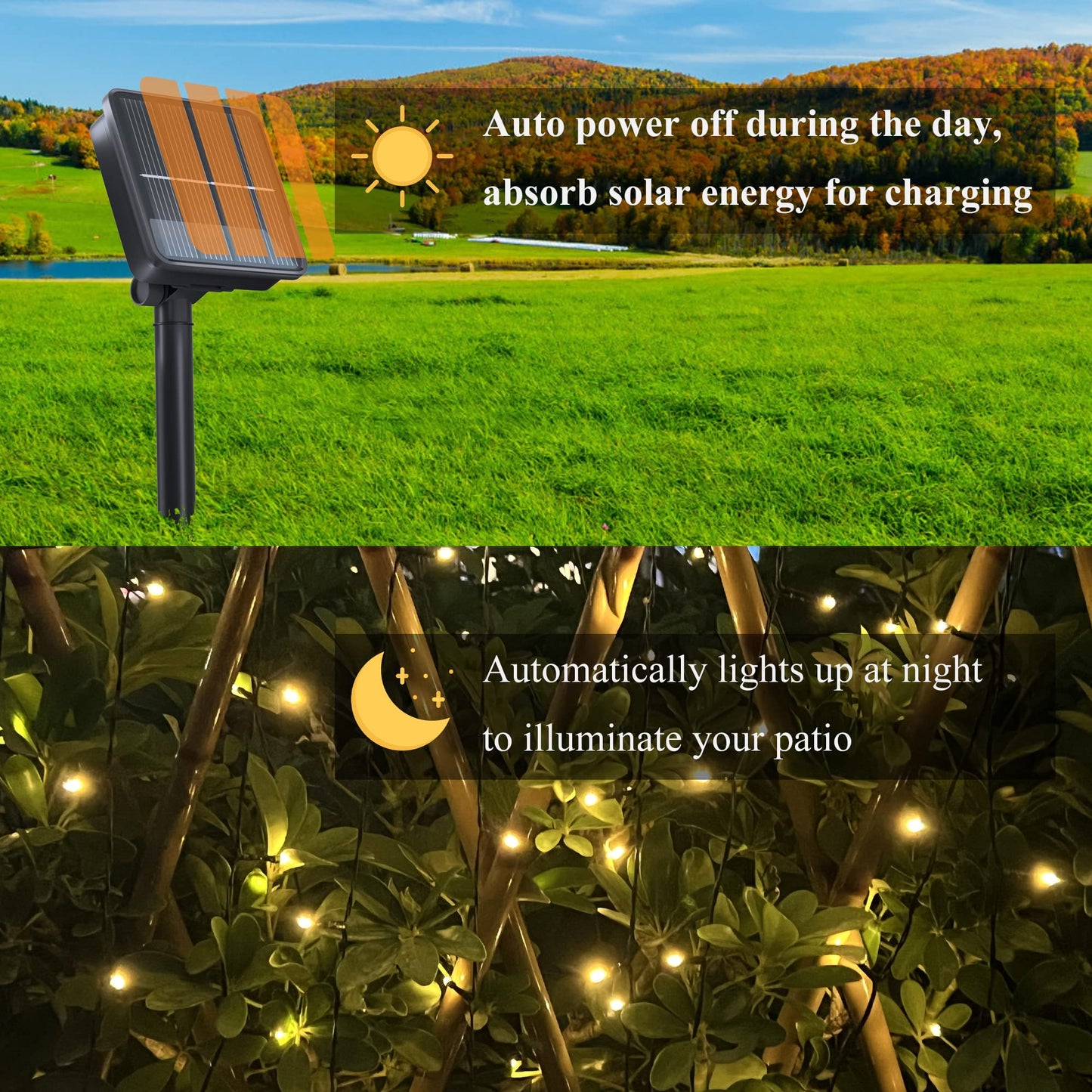 Selarlyt 2 Pack Solar String Lights for Outside, 72FT 200 LED Solar Christmas Lights Outdoor with 8 Lighting Modes, IP65 Waterproof Solar String Lights Outdoor for Garden Party Tree Decor,Warm White