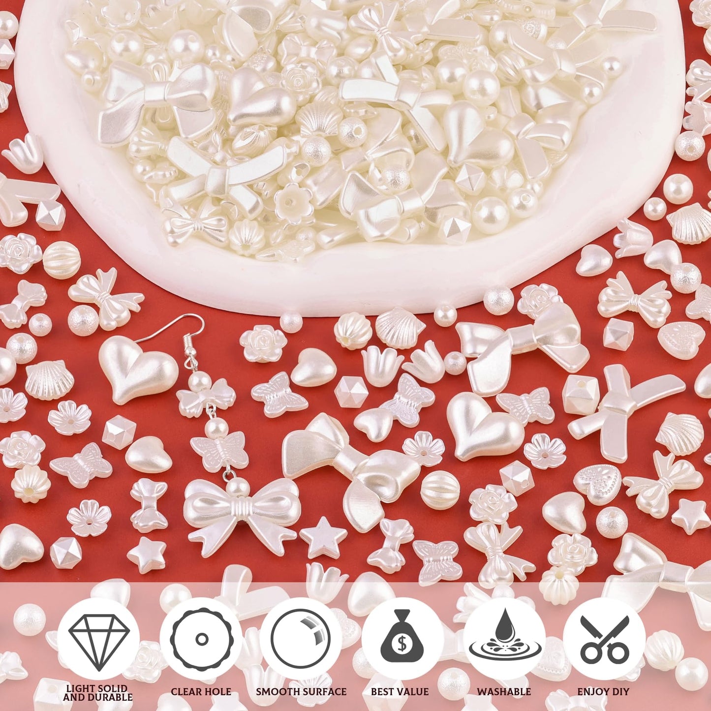 TINKRSTUFF Assorted 270-320PCS Mix ABS Imitation Pearl Beads for Bracelet Making, Bow Butterfly Heart Kawaii Aesthetic Acrylic Beads,Cute Beads for Jewelry Making DIY Necklace Keychain Phone Charms
