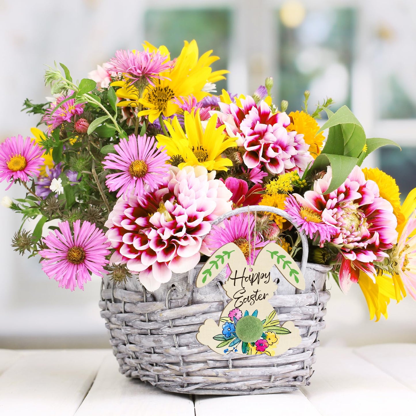 Wooden Rabbit Ornaments to Paint Easter Decoration Cutouts Unfinished 24PCS 3.5 x 3 inches, DIY Blank Bunny Unfinished Wood Discs Ornament for Home Crafts Hanging Spring Decoration