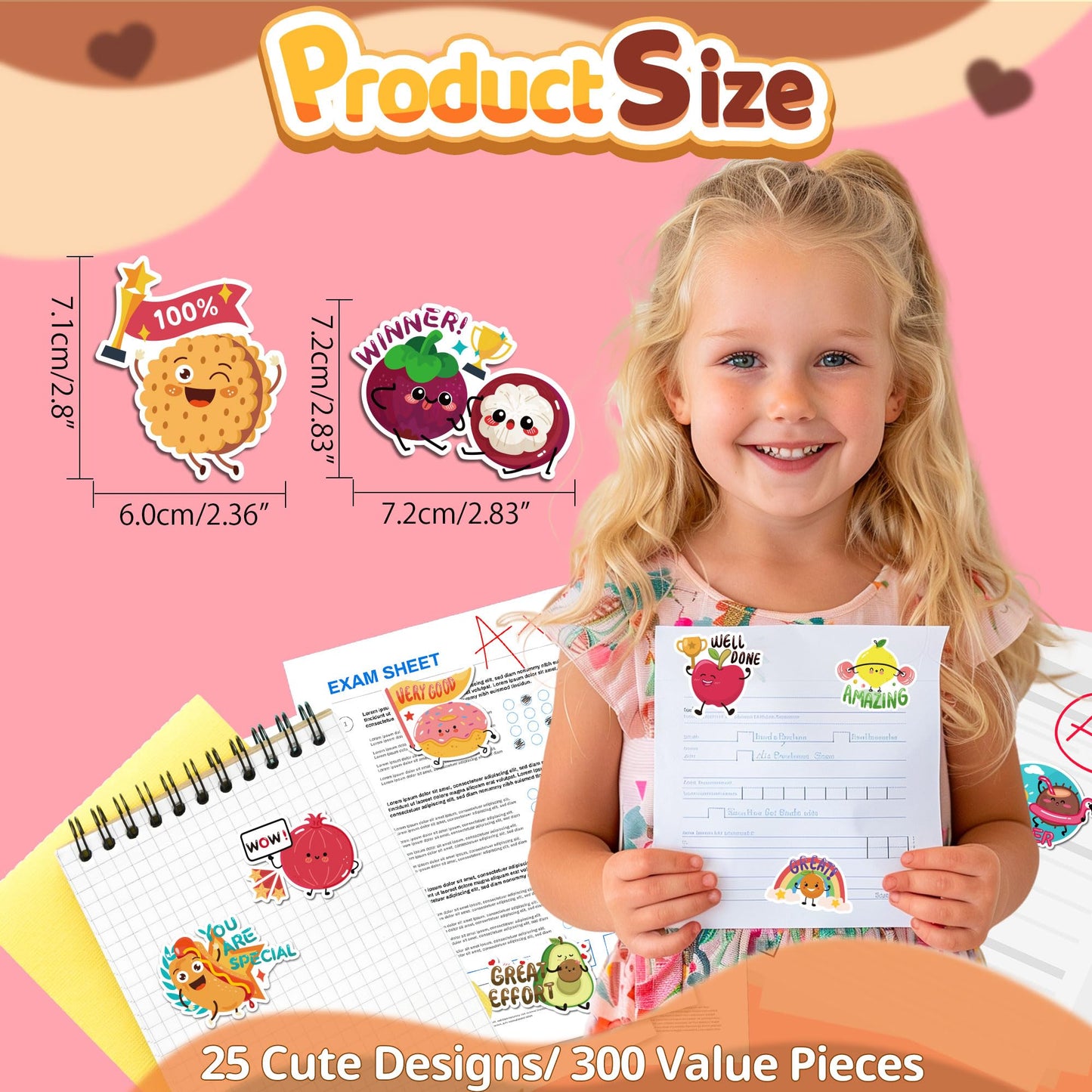 300PCS Large Scratch and Sniff Scented Stickers for Kids, Incentive Smelly Summer Sticker, Motivational for Kids Christmas Gift, Bigger Reward Stickers for Student Classroom Must Haves School Supplies