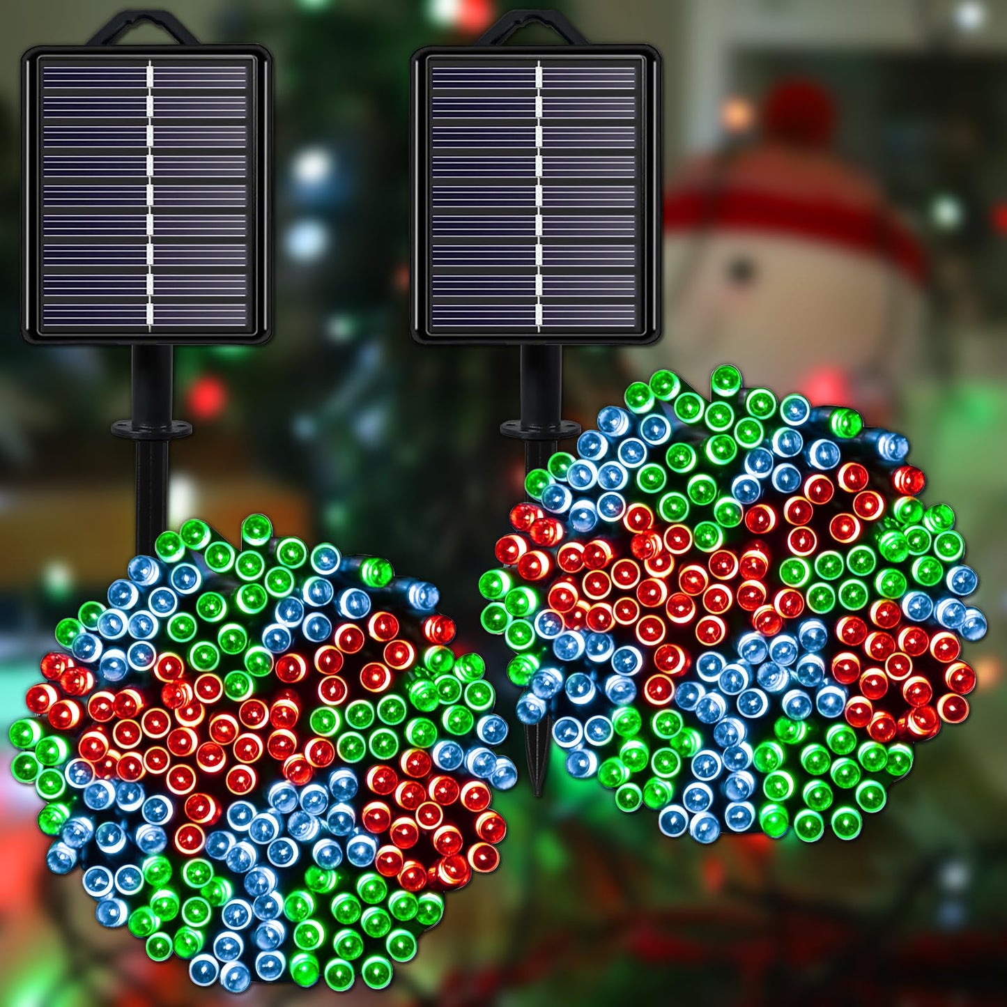 Solar Christmas String Lights Outdoor Waterproof Decorations, Red White Green Fairy Lights, 2PACK Total 400LED 144FT with 8Modes, Outside Lights for Tree, Garden, Patio, Fence, Balcony