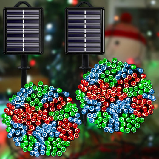 Solar Christmas String Lights Outdoor Waterproof Decorations, Red White Green Fairy Lights, 2PACK Total 400LED 144FT with 8Modes, Outside Lights for Tree, Garden, Patio, Fence, Balcony