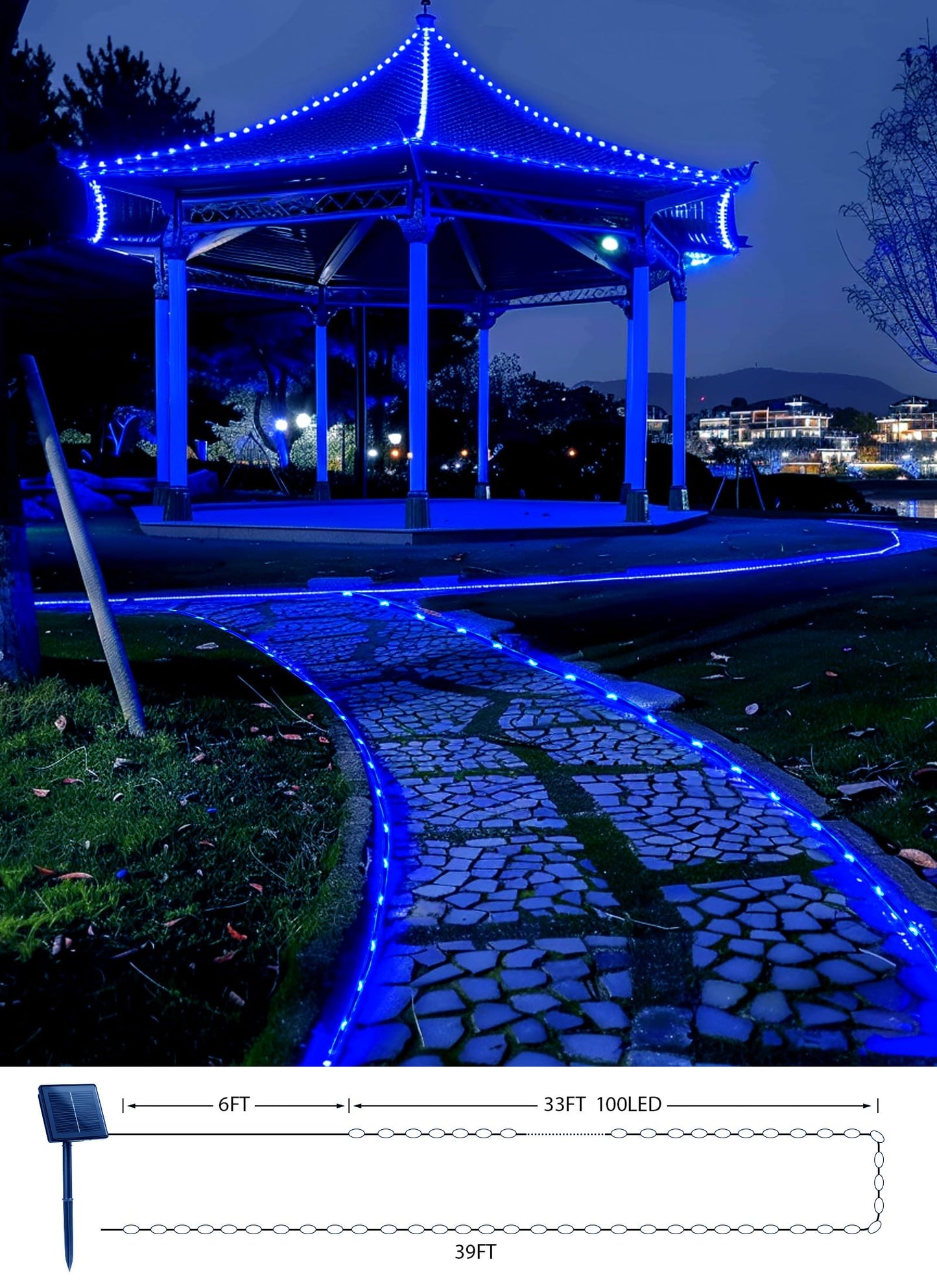 Brightown Solar Christmas Lights Outdoor Waterproof, 2 Pack Total 78FT 200 LED Solar Rope Lights with 8 Modes, Christmas Outdoor Decoration, Solar String Lights for Outside House Tree Halloween, Blue