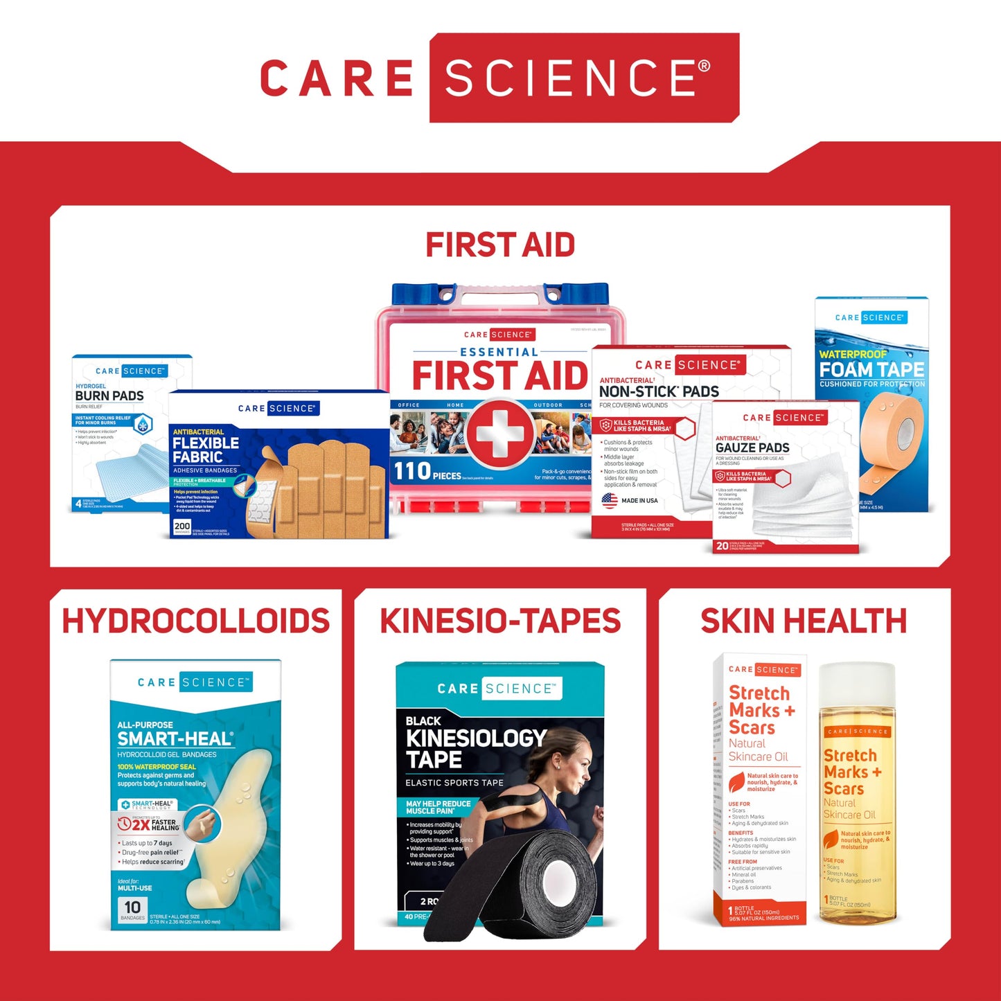 Care Science First Aid Kit, 110 Pieces | Professional Use for Travel, Work, School, Home, Car, Emergency, Survival, Camping, Hiking, and More