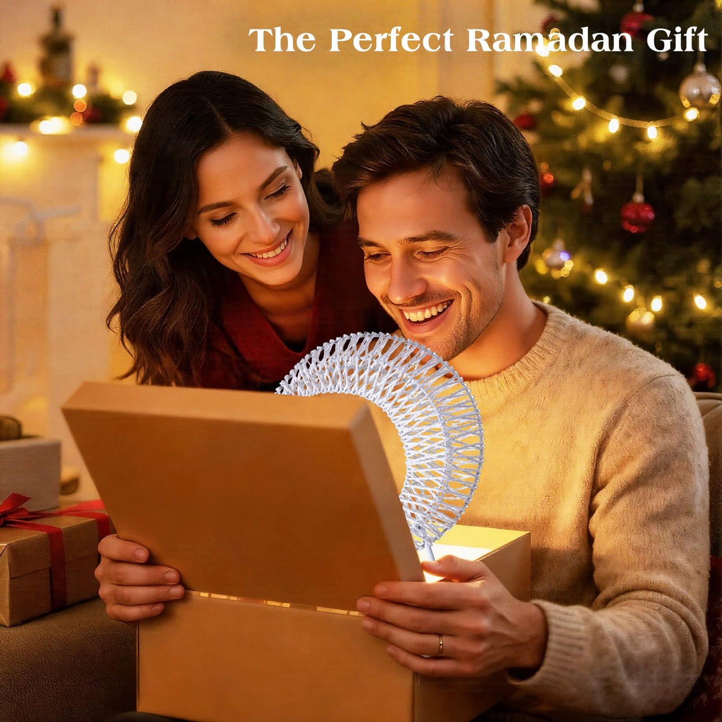 Ramadan Decorations Moon Table Lamp, Moon Shape Rattan Ramadan Desk Lamp Battery Powered Light, Winding Thread LED Crescent Light for Home Bedroom Bedside Desktop Eid Mubarak Decorations