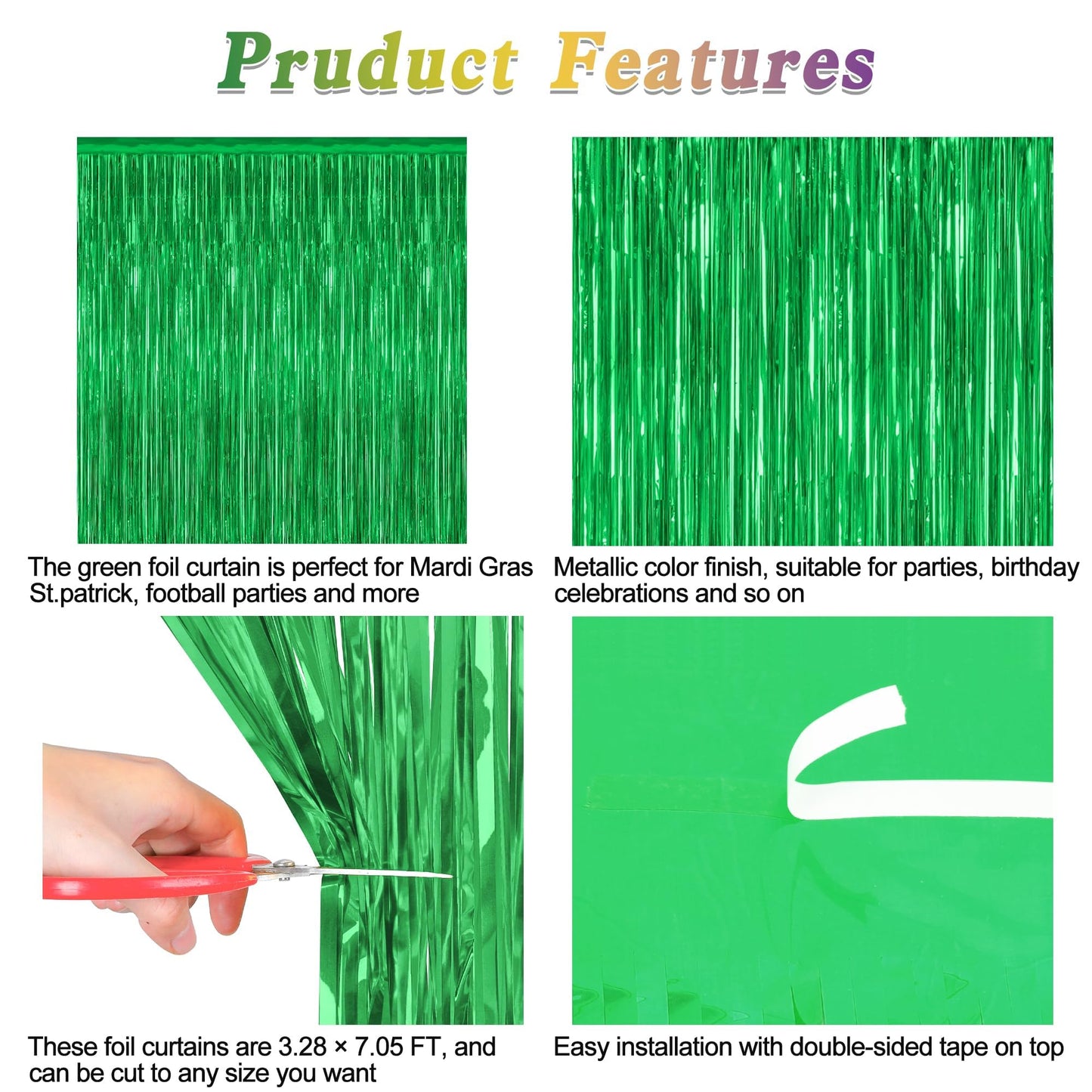 2 Pack Tinsel Backdrop, 3.28 FT x 7.05 FT Green Party Decorations, Metallic Football Backdrop Curtains Tinsel Curtains Streamer Backdrop, Party Supplies Wall Decor for Football Party Birthday