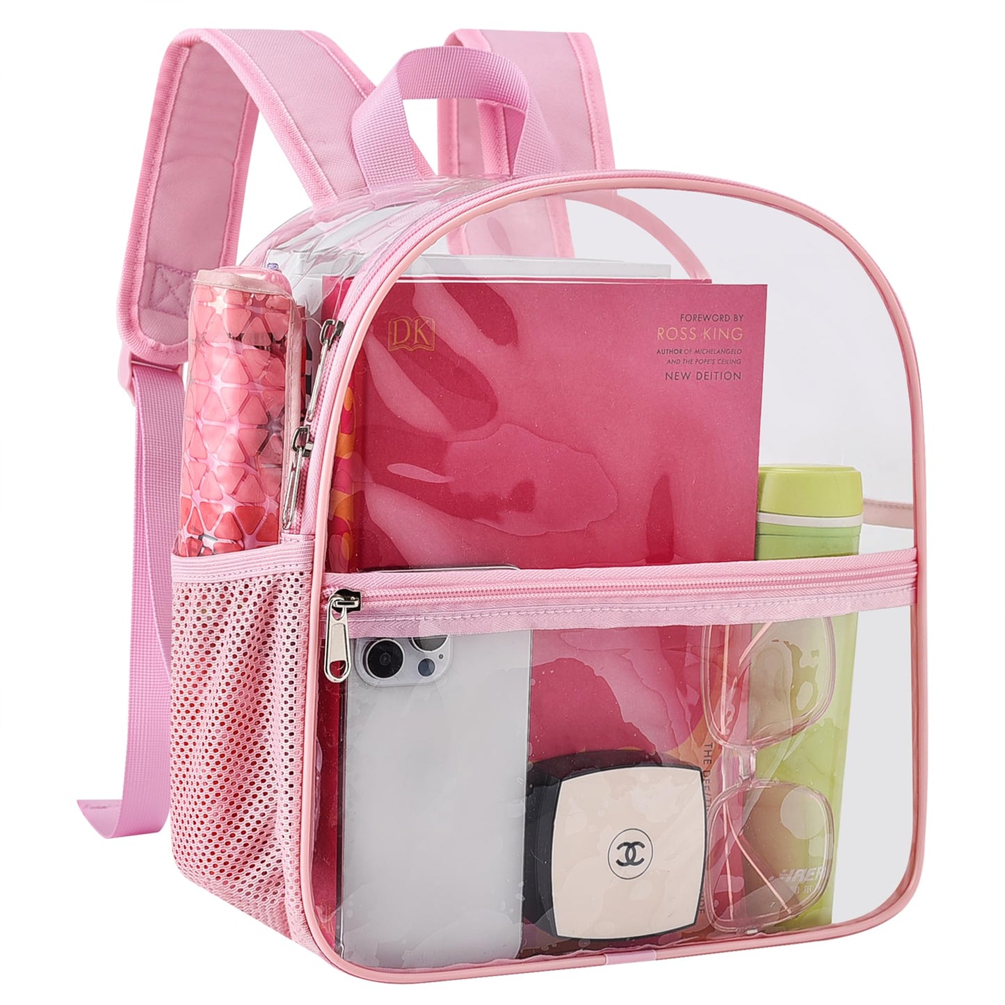 Oraben Clear Backpack Stadium Approved 12×12×6, Small Clear Backpack Transparent Backpack for Sports Event Concert (Pink)