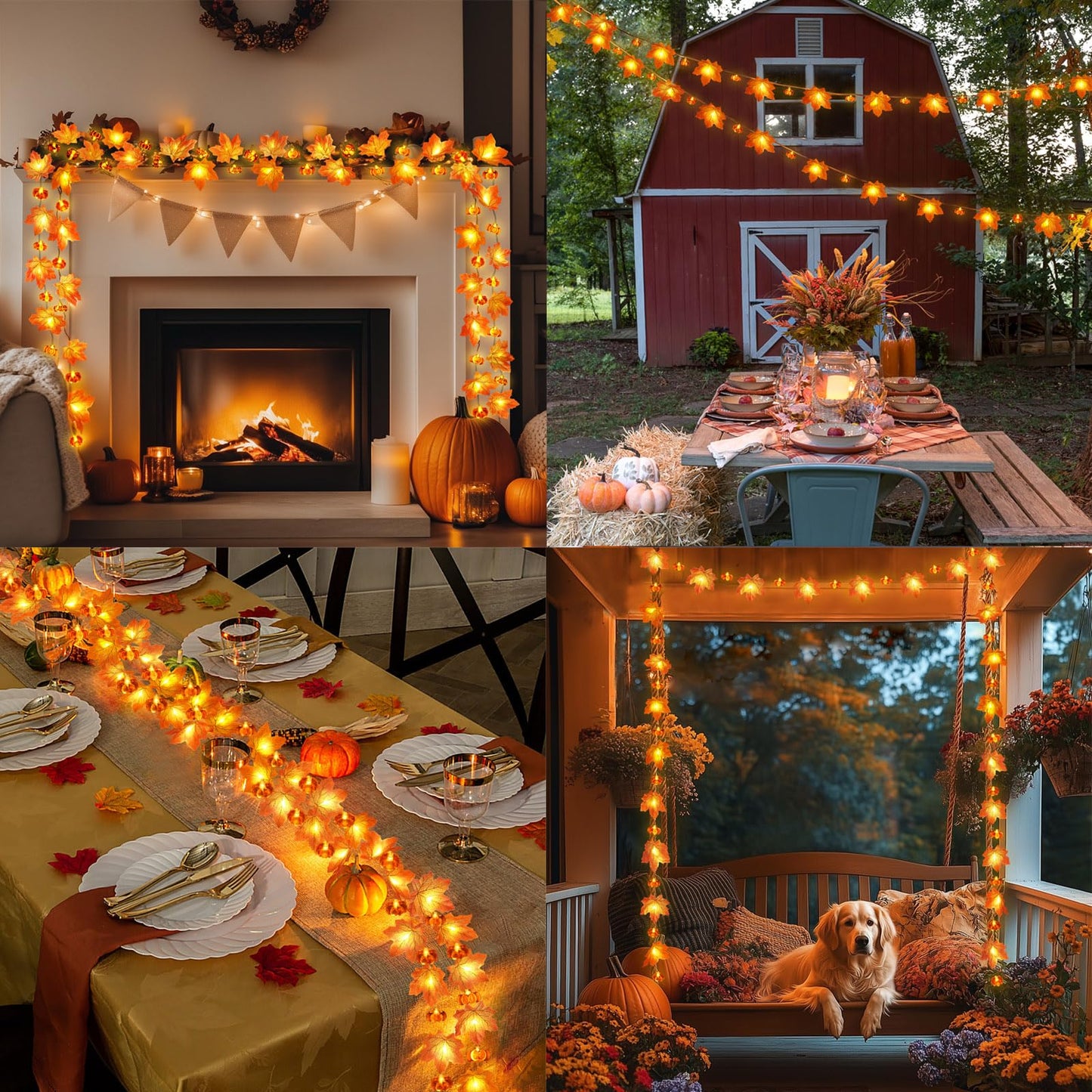 2 Pack Thanksgiving Decorations Maple Leaf Pumpkin Lights, Total 20Ft 40 LED Battery Operated 3D Pumpkin Fall Leaves Garland String Light for Home Mantel Porch Indoor Outdoor Halloween Fall Decor