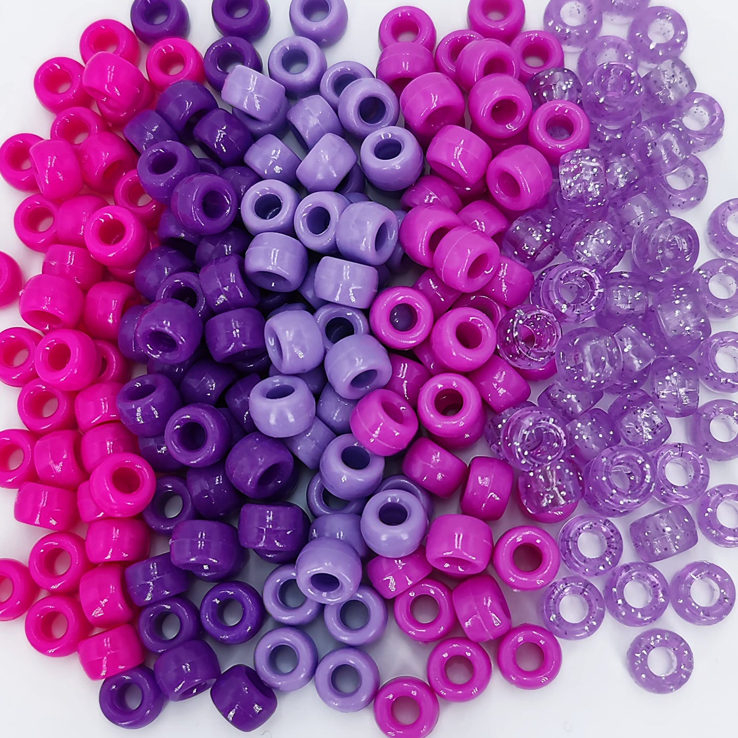 MIIIM 1000PCS 6x9mm Pony Beads Bulk, 5 Styles Purple for Bracelets Making Kit, Kandi, Hair for Braids, Craft for Jewelry Making (Purple)
