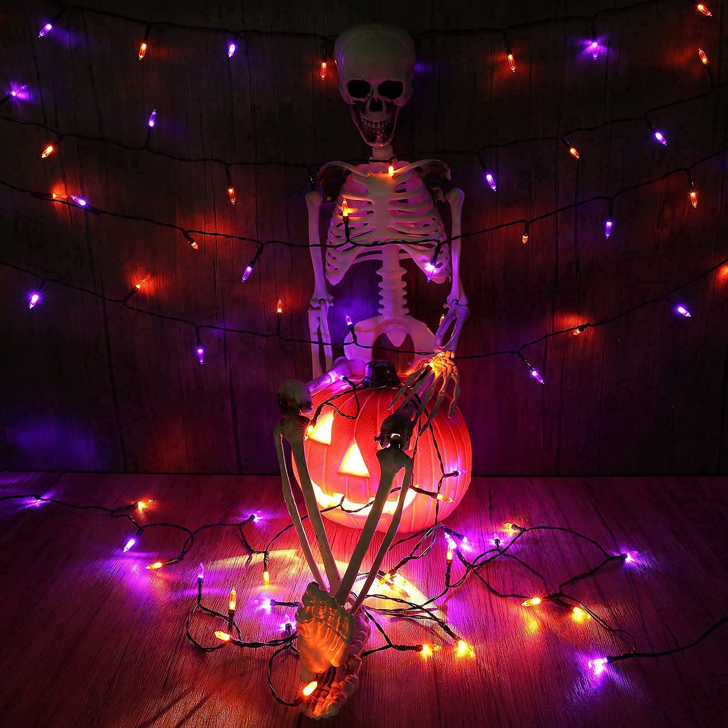 Joomer Orange Purple Halloween Lights,Battery Operated 33ft 100 LED Mini String Lights Waterproof Halloween Lights with 8 Modes & Timer Function for Halloween Decorations