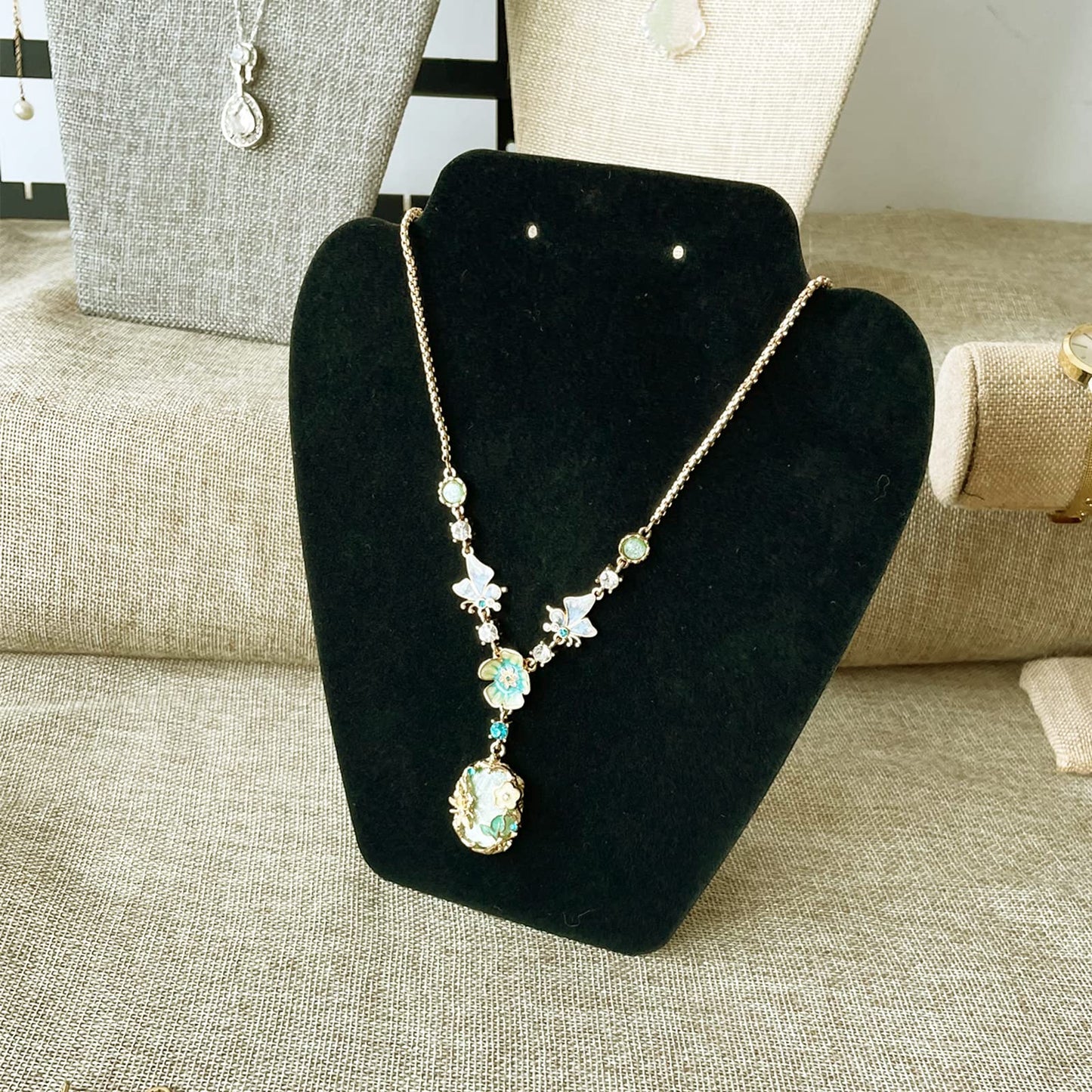 7TH VELVET 12 PCS Black Velvet Necklace Display,Jewelry Display for Selling and Shows,Necklace Easel Stand,Collapsible Jewelry Bust Display Stand