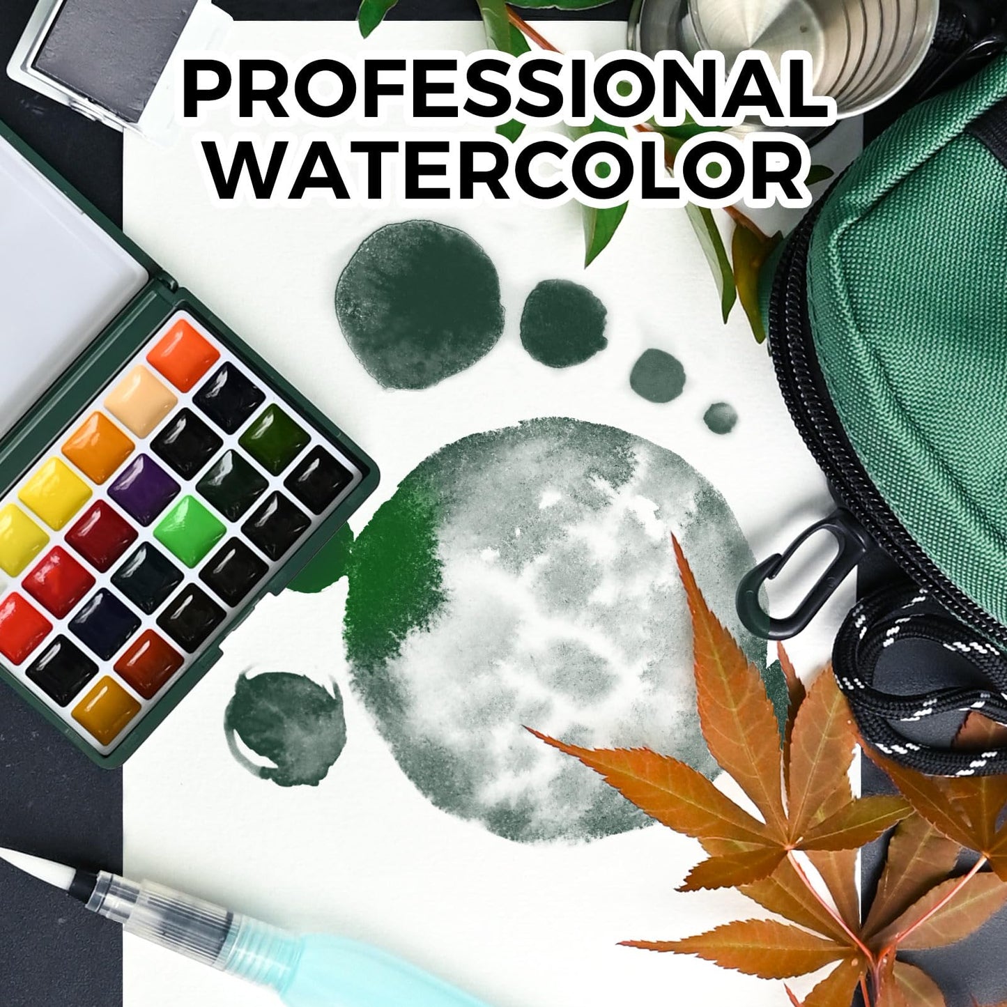 Funto Mini Watercolor Paint Set, All-in-One 24-Color Travel Paint Kit, with Crossbody Bag, Watercolor Journal, Paint Water Cup, Pocket Set for Artists