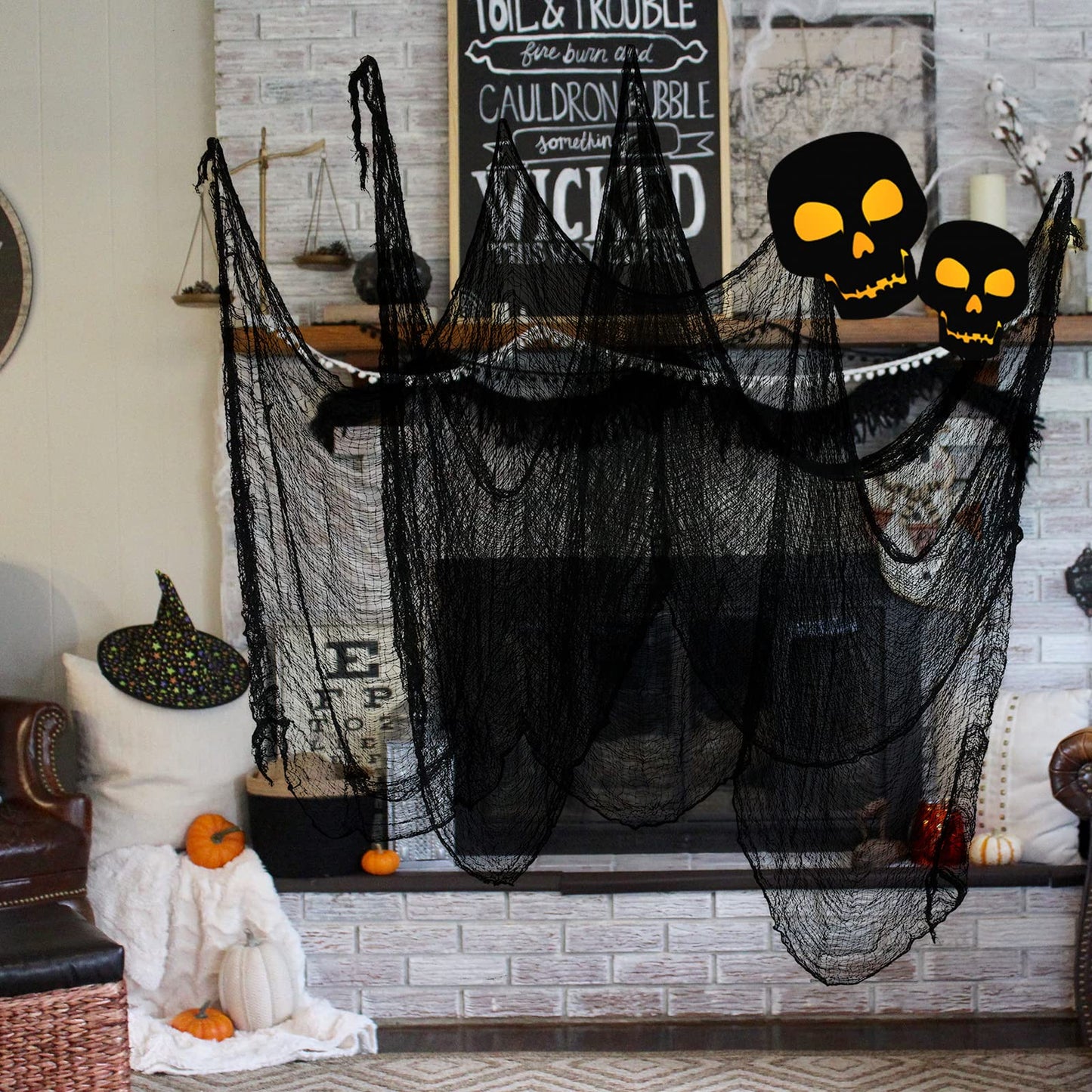 590" x 30" Halloween Creepy Cloth Spooky Halloween Decorations Indoor Outdoor Haunted House Party Decor Supplies Backdrops for Garden,Doorways,Yard,Home,Windows