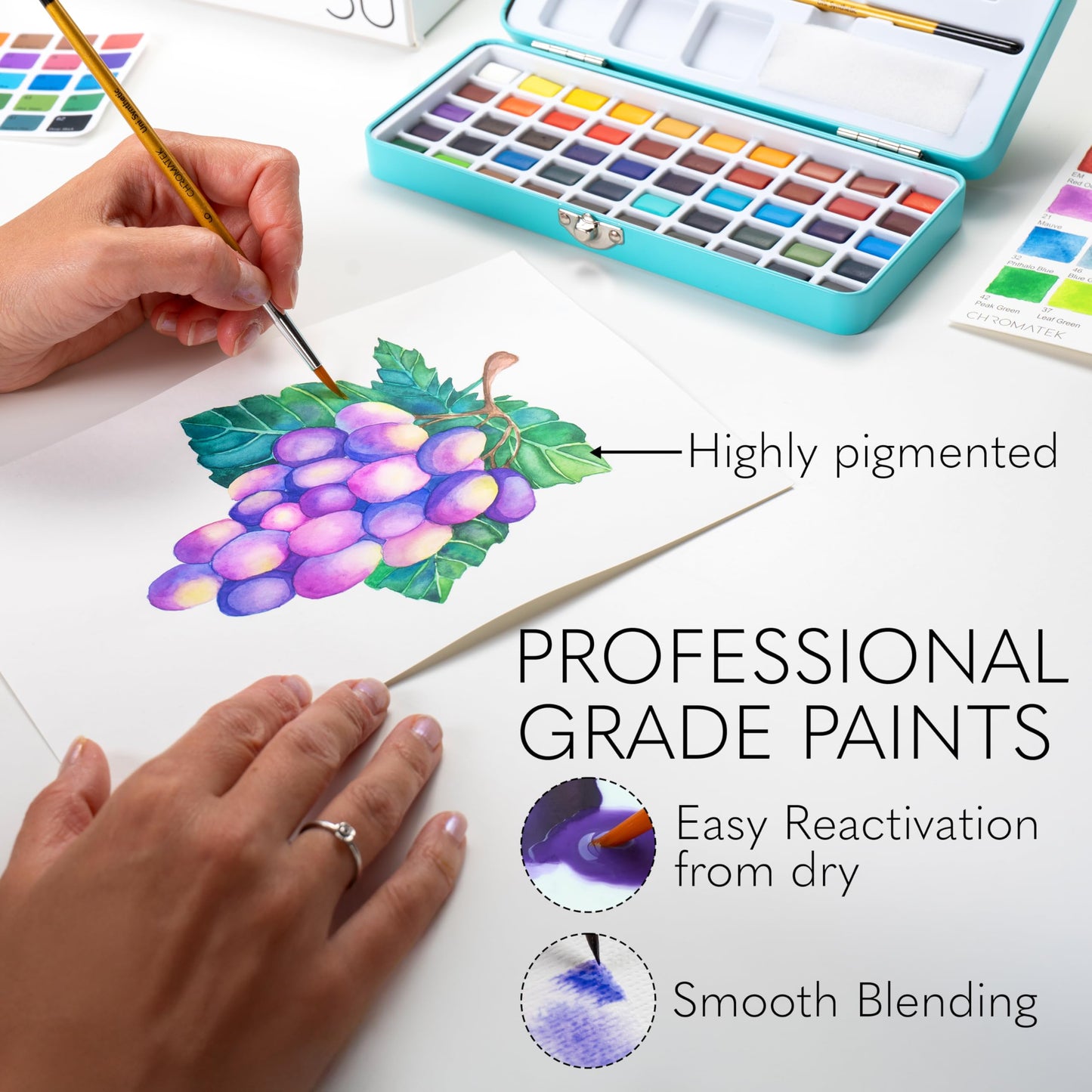 Watercolor Paint Set, 50 Vivid Colors, Water Color Paper Pad, Brush, Aqua Pen, Palette, Color Chart, Swatch Sheets & Metal Travel Case, Premium All-In-One Art Travel Kit Art Supplies