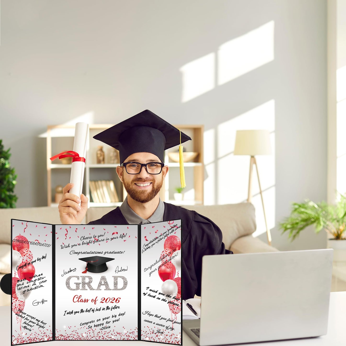 DARUNAXY Black and Red Graduation Party Decorations, Red Class of 2026 Congratulations Graduates Alternative Signature Guest Book for Men Happy Graduation Gifts Congrats Grad Party Signing Card Board