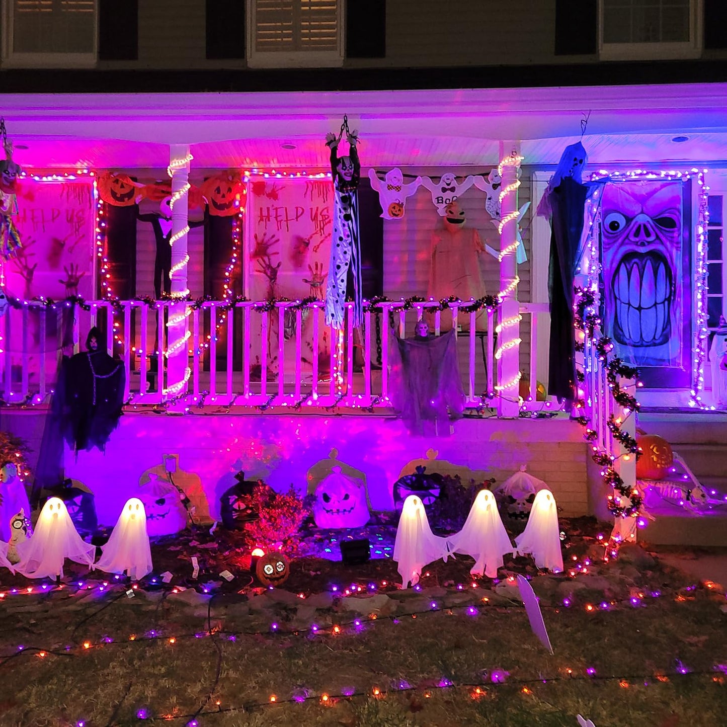 JMEXSUSS Orange and Purple Solar Halloween Lights, 2 Pack Total 400 LED Solar String Lights Outdoor Waterproof, 8 Modes Halloween Light for Outside Patio Yard Tree Decorations