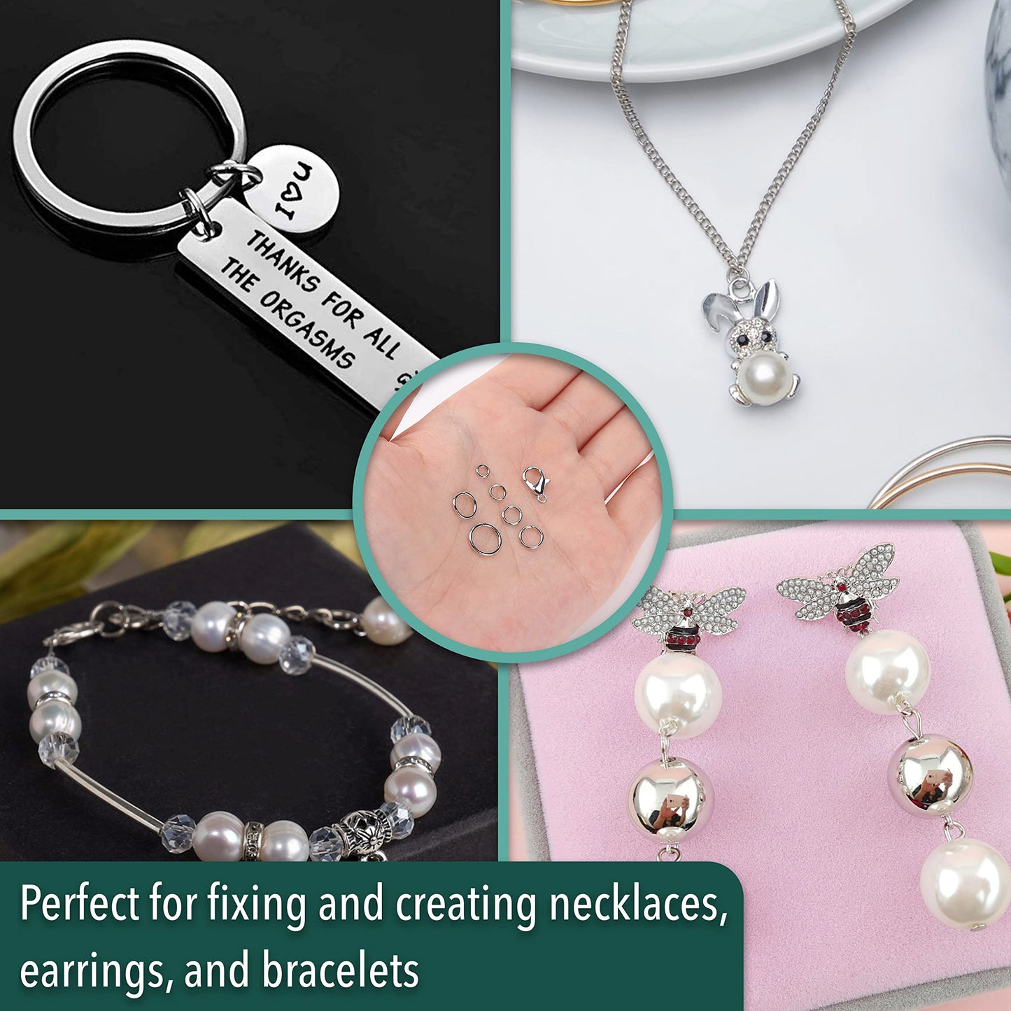 Mr. Pen- Open Jump Rings, Silver, 1014 pcs, 6 Sizes Open Jump Rings for Jewelry Making, Silver Jump Rings and Lobster Clasps