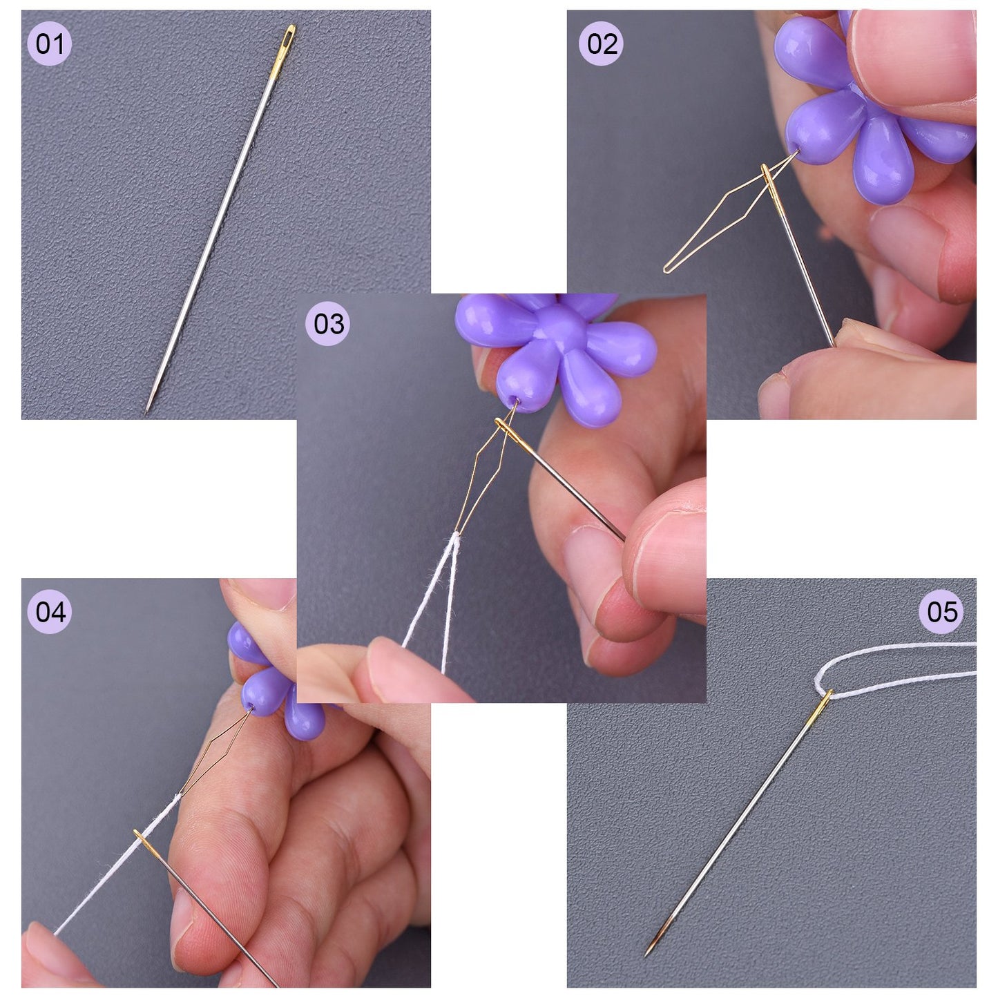 TecUnite 30 Pieces Needle Threaders with Clear Box Multicolor Plastic Flower Head Wire Loop Needle Threader for Hand Sewing