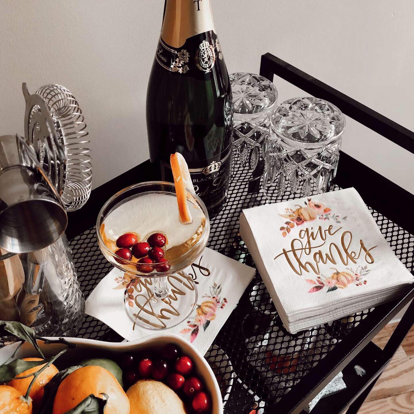 xo, Fetti Thanksgiving Gold Foil Napkins - 50 count | Give Thanks Decorations, 5 x 5 inches, 3ply, Autumn Leaves, Pumpkins, Fall Table Decor