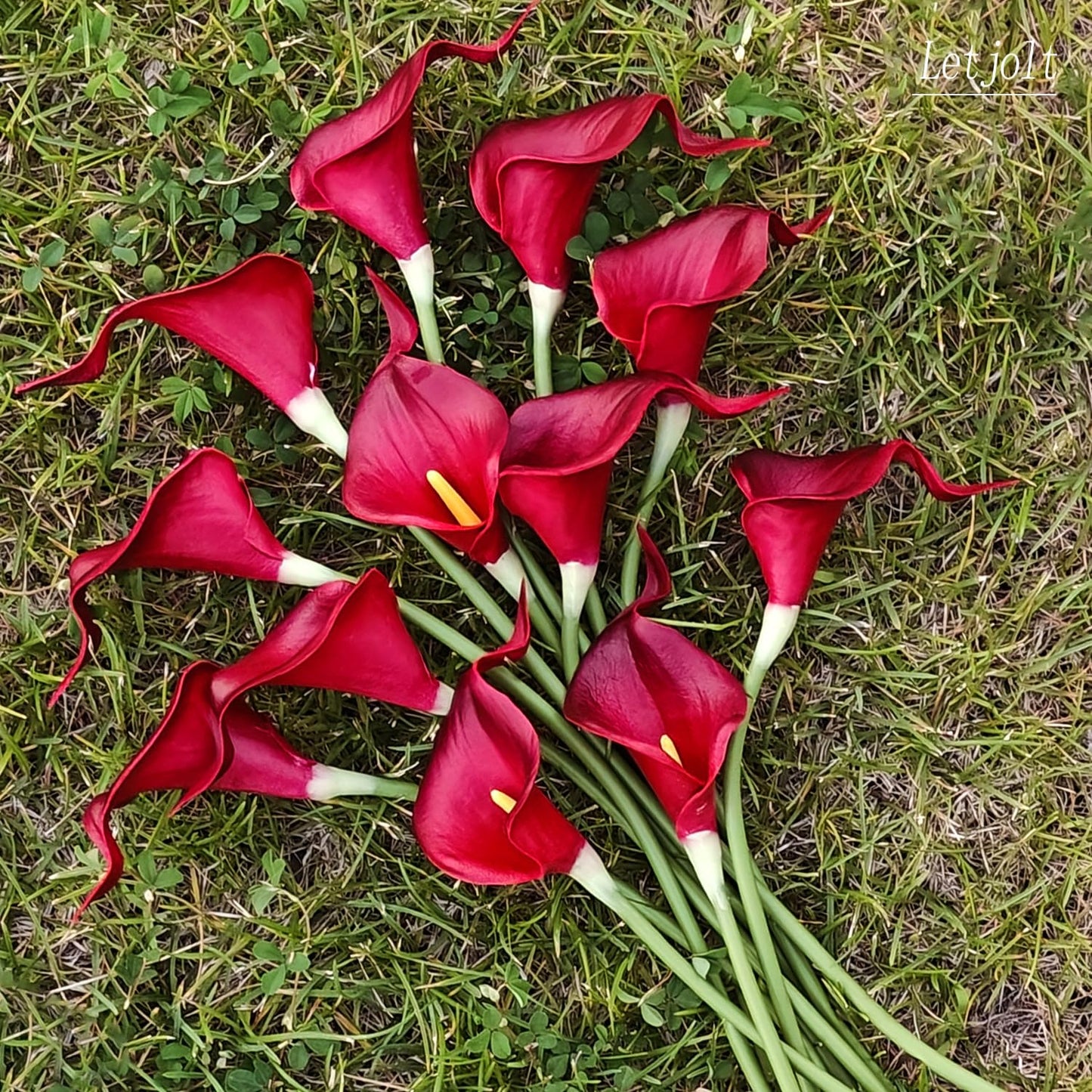 Letjolt Artificial Calla Lily Red Flowers 12Pcs for Wedding Bouquet Home Decoration Faux Calla Lilies Flower, Dark Red
