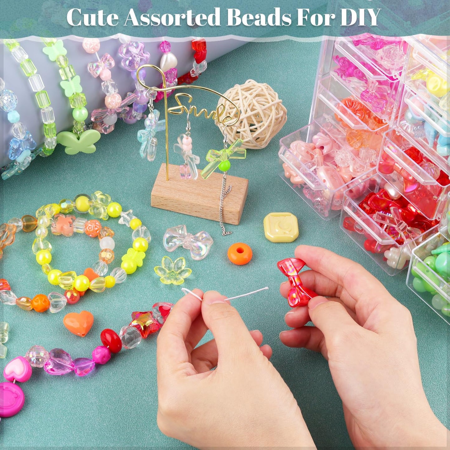 TINKRSTUFF Assorted 180-240PCS Acrylic Beads for Bracelet Making, Bow Butterfly Candy Heart Gummy Bear Kawaii Aesthetic Bracelet Charms,Cute Beads for Jewelry Making DIY Necklace Keychain Phone Charm