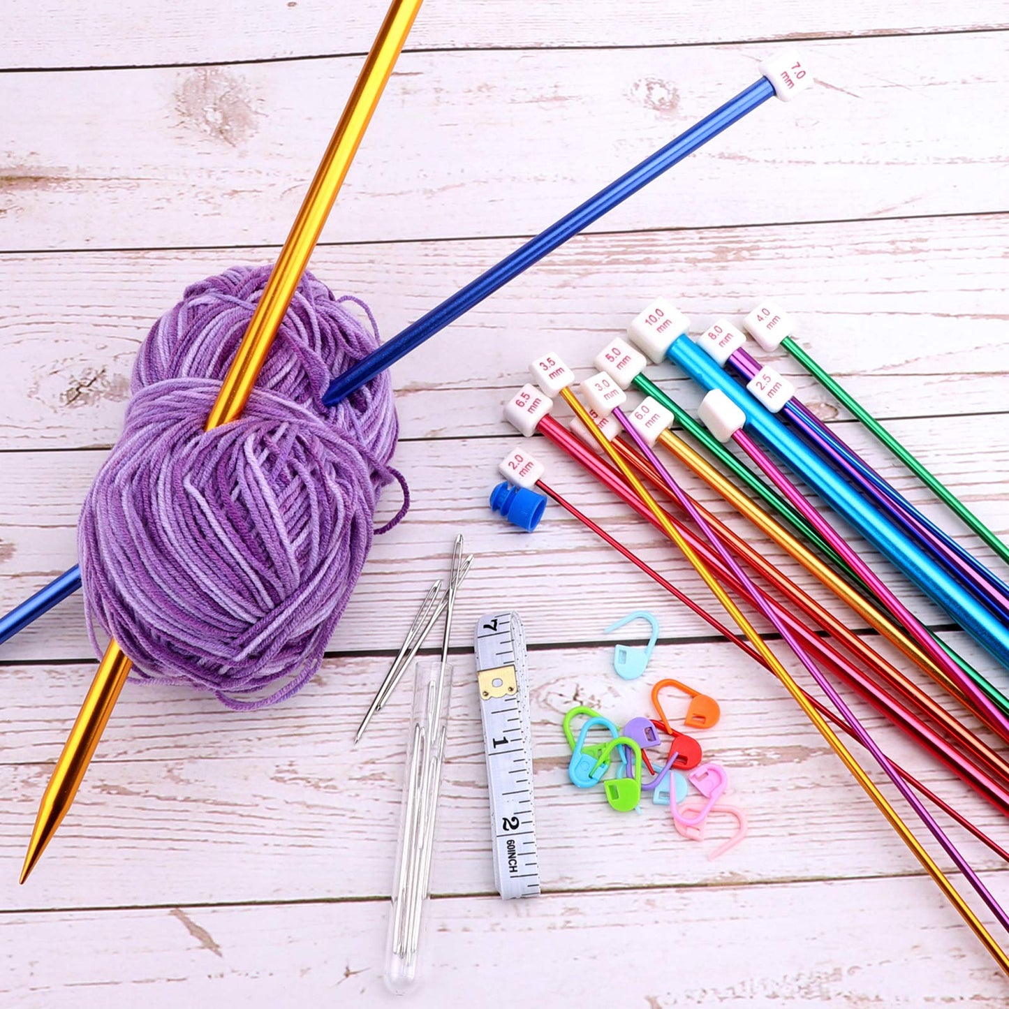 BCMRUN 28Pcs/14 Pairs Stainless Steel Knitting Needles Set, Colored Straight Single Pointed Metal Knitting Needles, 14 Size from 2.0mm-10.0mm, 13.8 Inches Length for Handmade DIY Knitting (35cm)