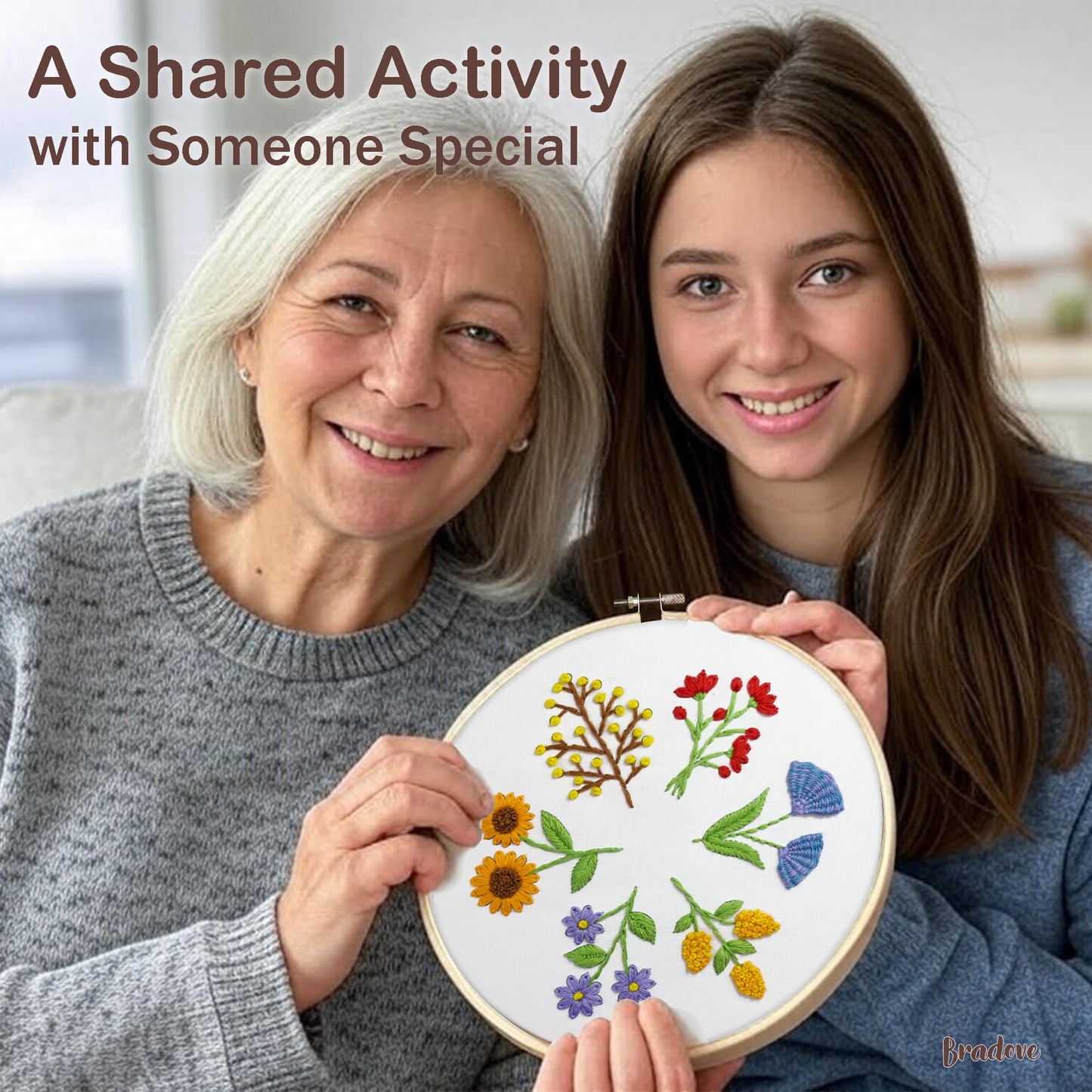 Bradove 3 Sets Leaves and Flowers Embroidery Kit with Embroidery Patterns, Adult Beginner Learn to Embroider Kit, Stitches Kit