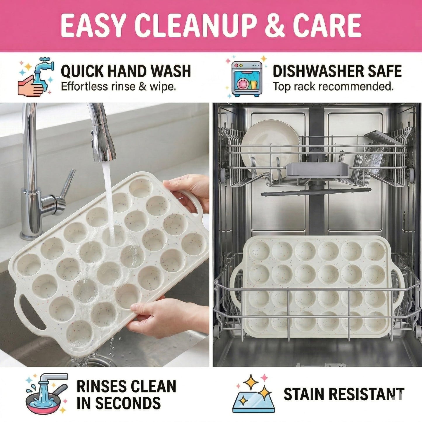BAKE BOSS Mini Muffin Pan Silicone 24 Cup 2 Pack – Metal Reinforced Frame Nonstick Silicone Molds for Baking Muffins, Egg Bites & Cupcakes – LFGB BPA-Free, Dishwasher Safe, Cream